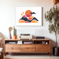 Stylized Geometric Landscape with Bold Colors: Abstract Poster PosterGoat