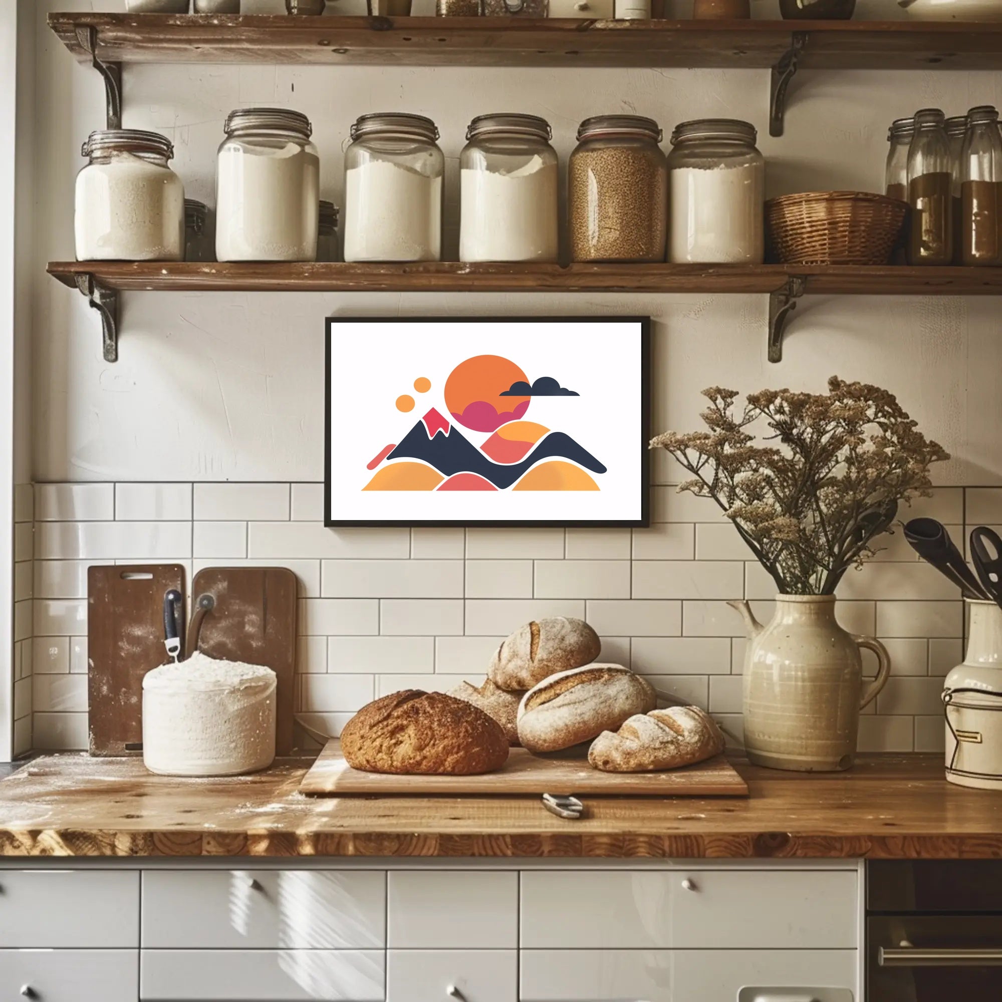 Stylized Geometric Landscape with Bold Colors: Abstract Poster PosterGoat