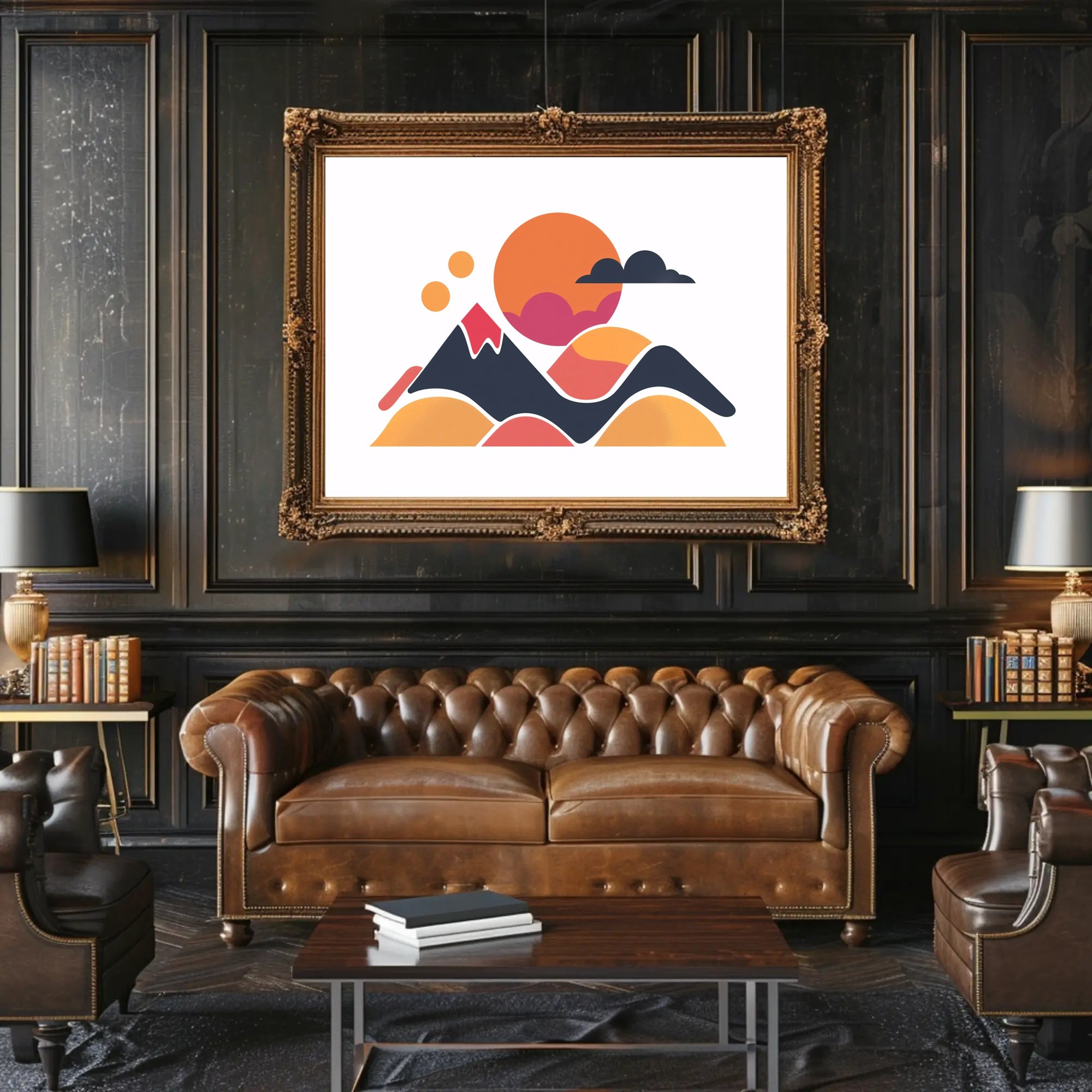 Stylized Geometric Landscape with Bold Colors: Abstract Poster PosterGoat