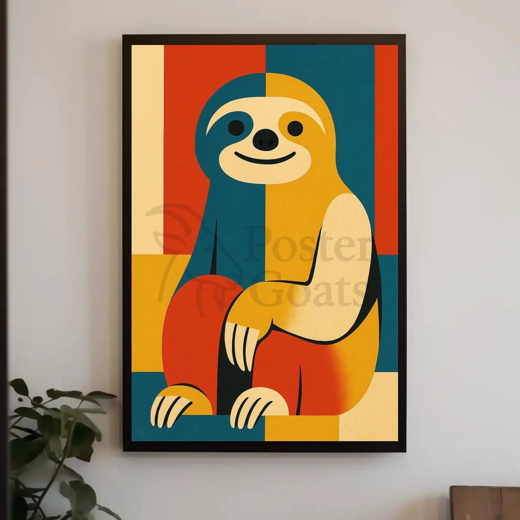 Stylized Geometric Sloth Art Print: Animal Poster PosterGoat