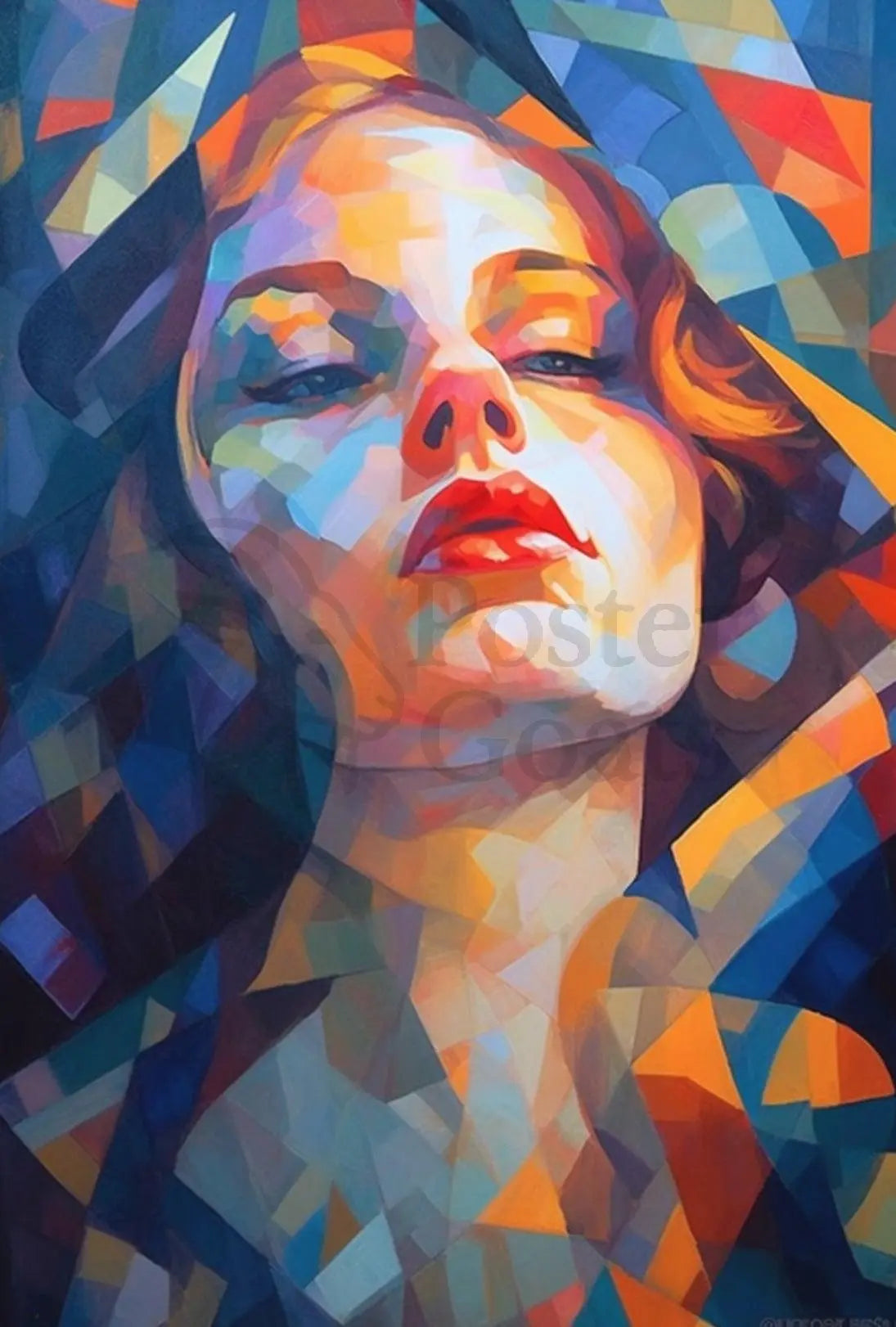 Stylized Geometric Woman Portrait Abstract Artistic Poster PosterGoat