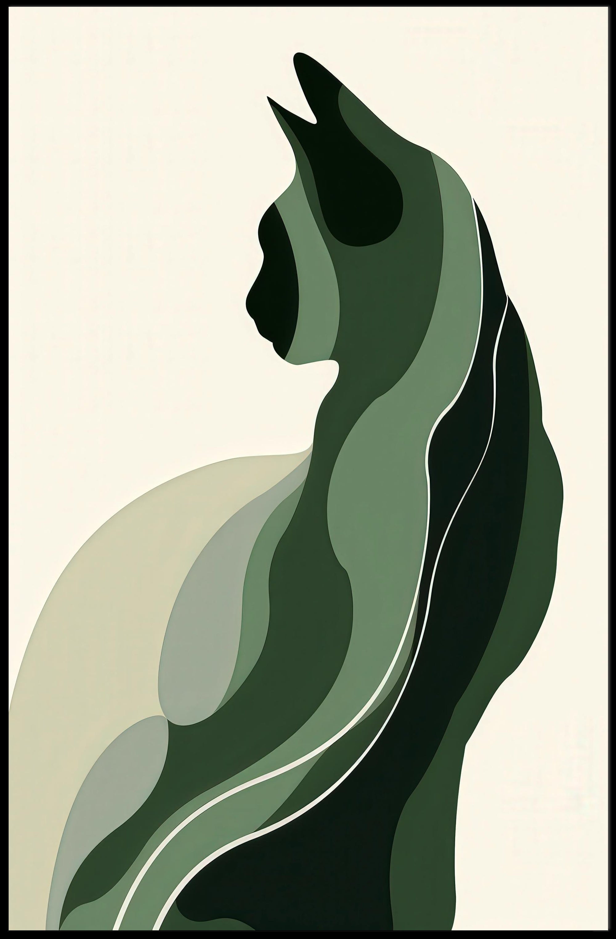 Stylized Green Cat Silhouette Abstract or Artistic Poster PosterGoat