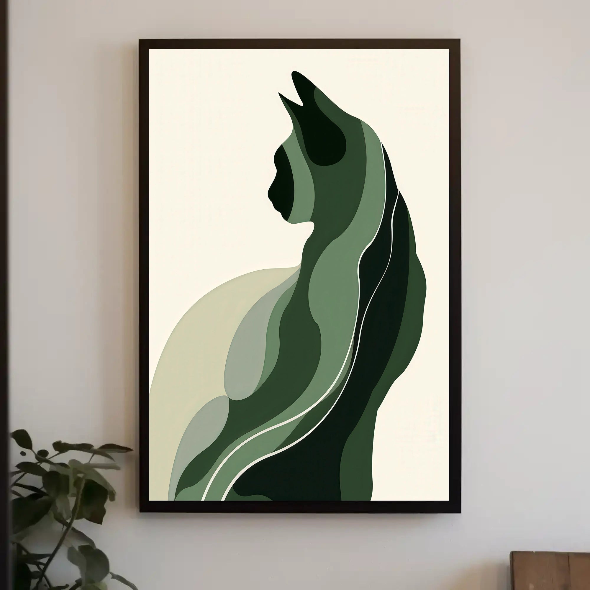 Stylized Green Cat Silhouette Abstract or Artistic Poster PosterGoat