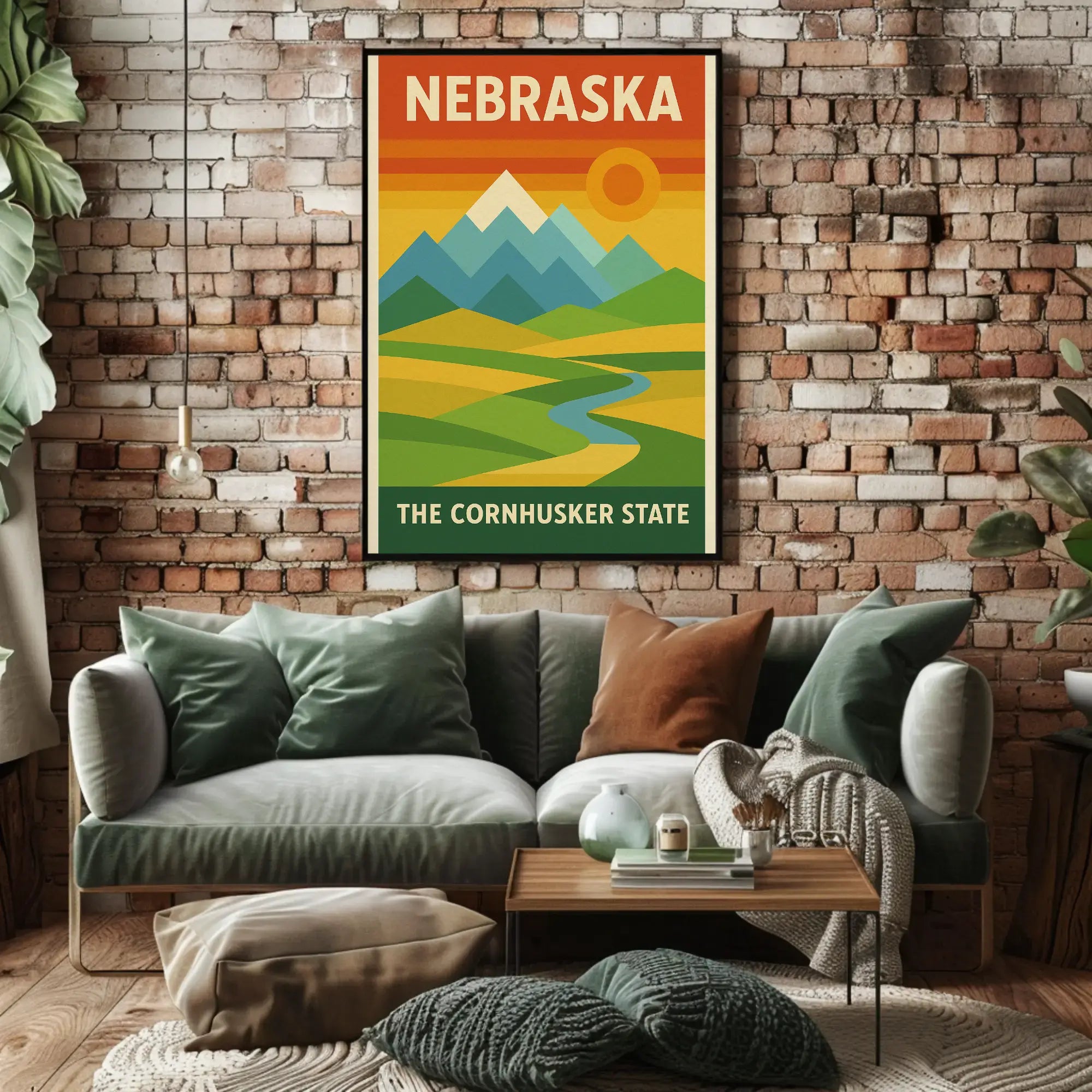 Stylized Nebraska Landscape Geometric Art Travel Poster PosterGoat