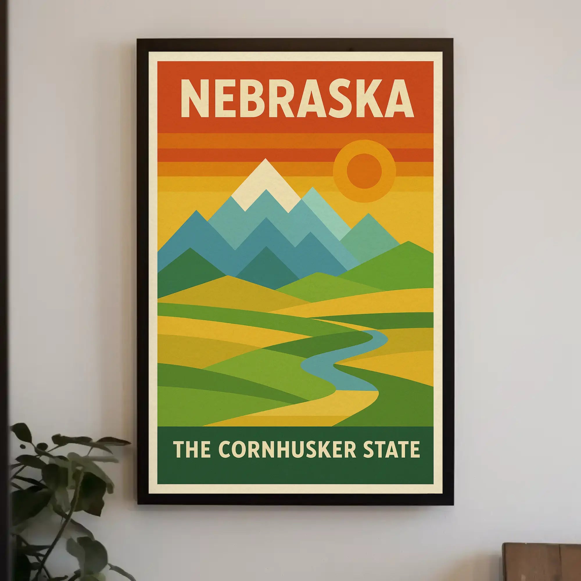Stylized Nebraska Landscape Geometric Art Travel Poster PosterGoat