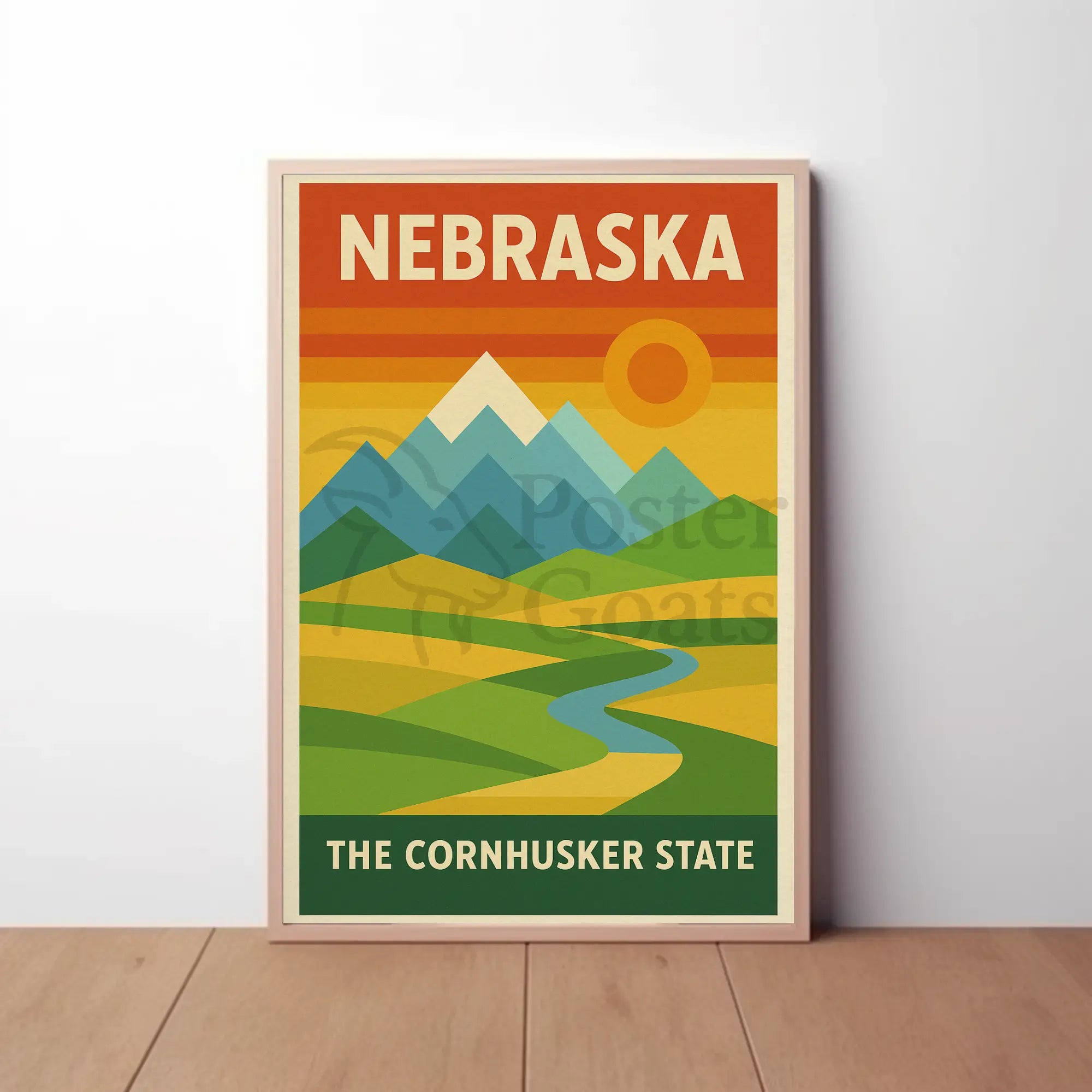 Stylized Nebraska Landscape Geometric Art Travel Poster PosterGoat