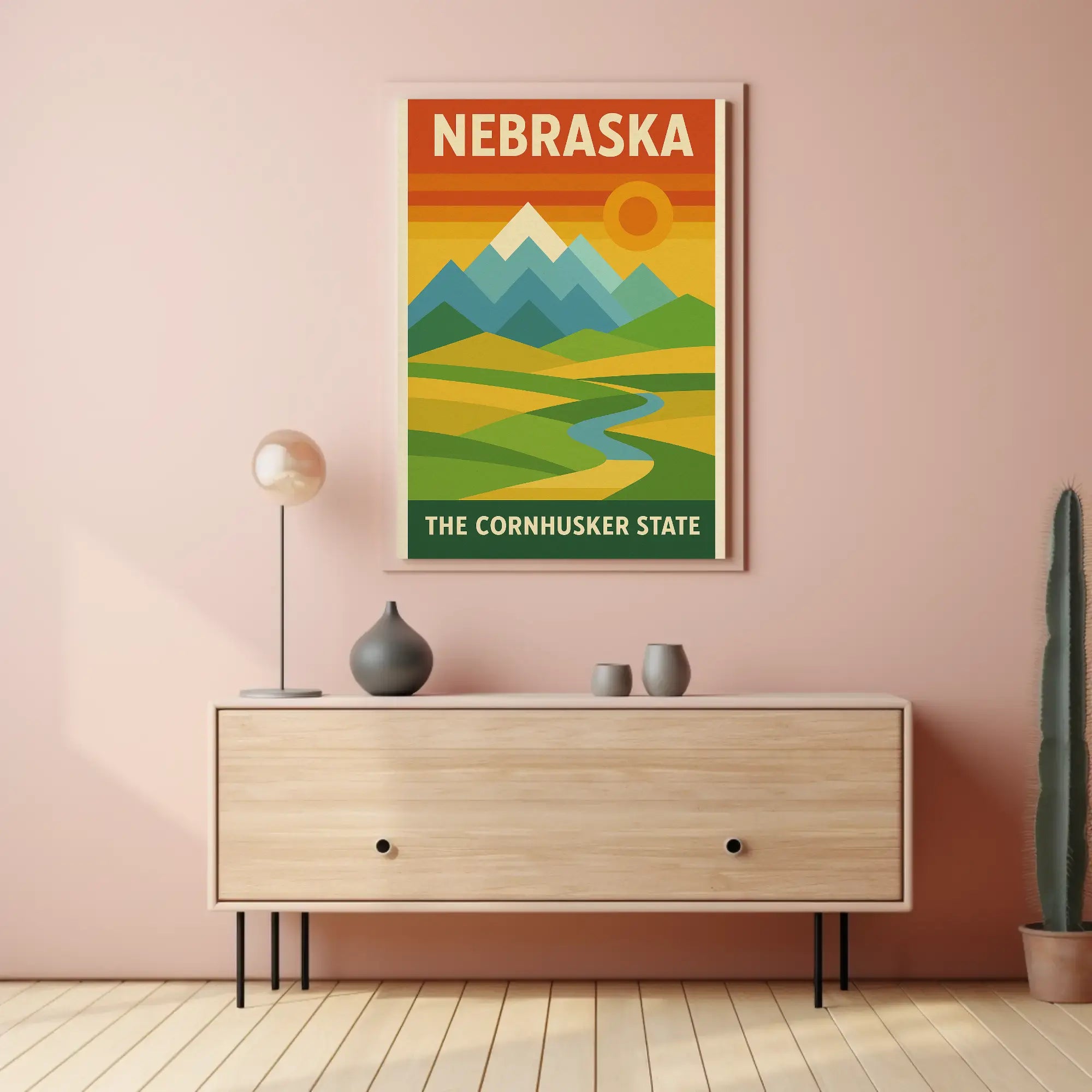 Stylized Nebraska Landscape Geometric Art Travel Poster PosterGoat
