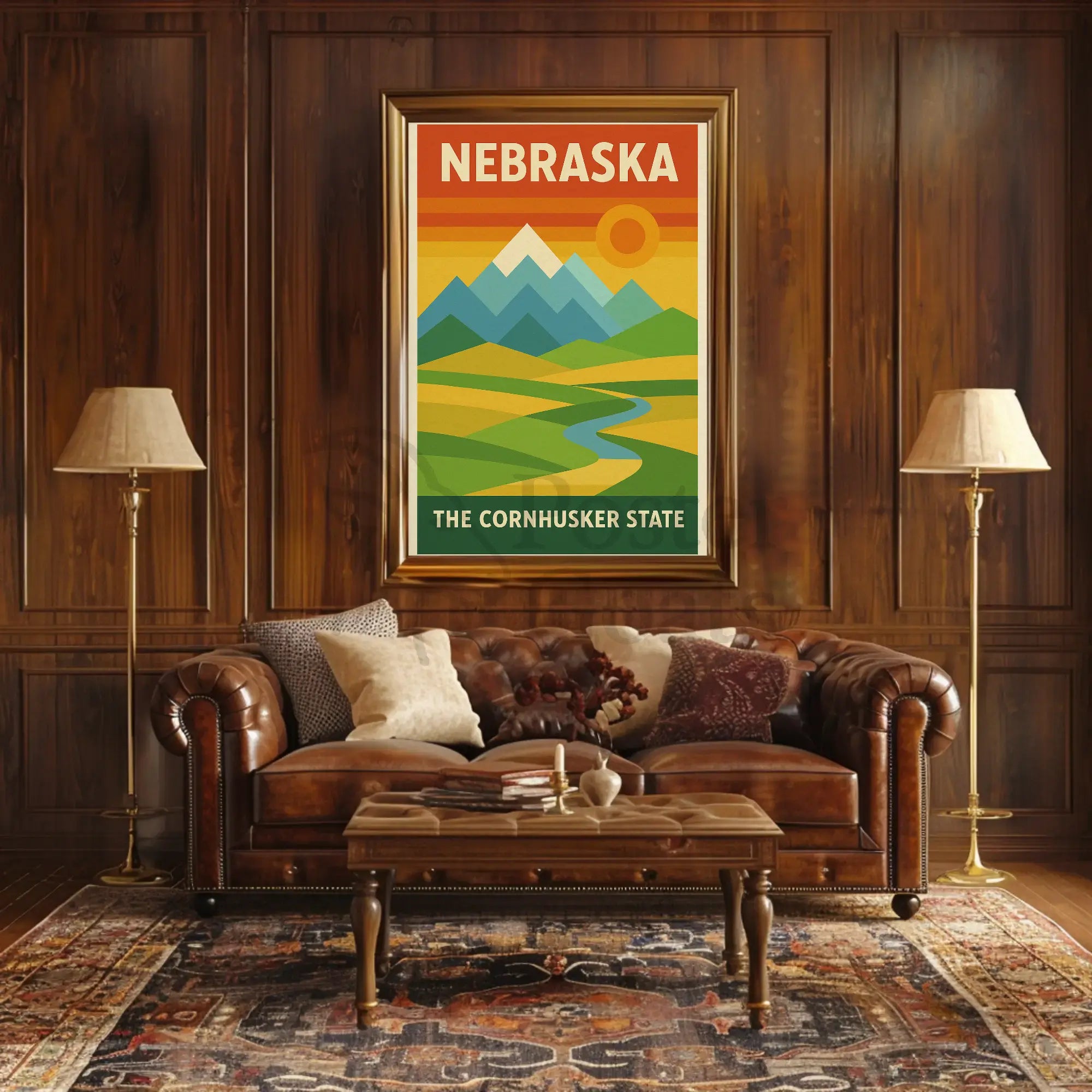 Stylized Nebraska Landscape Geometric Art Travel Poster PosterGoat