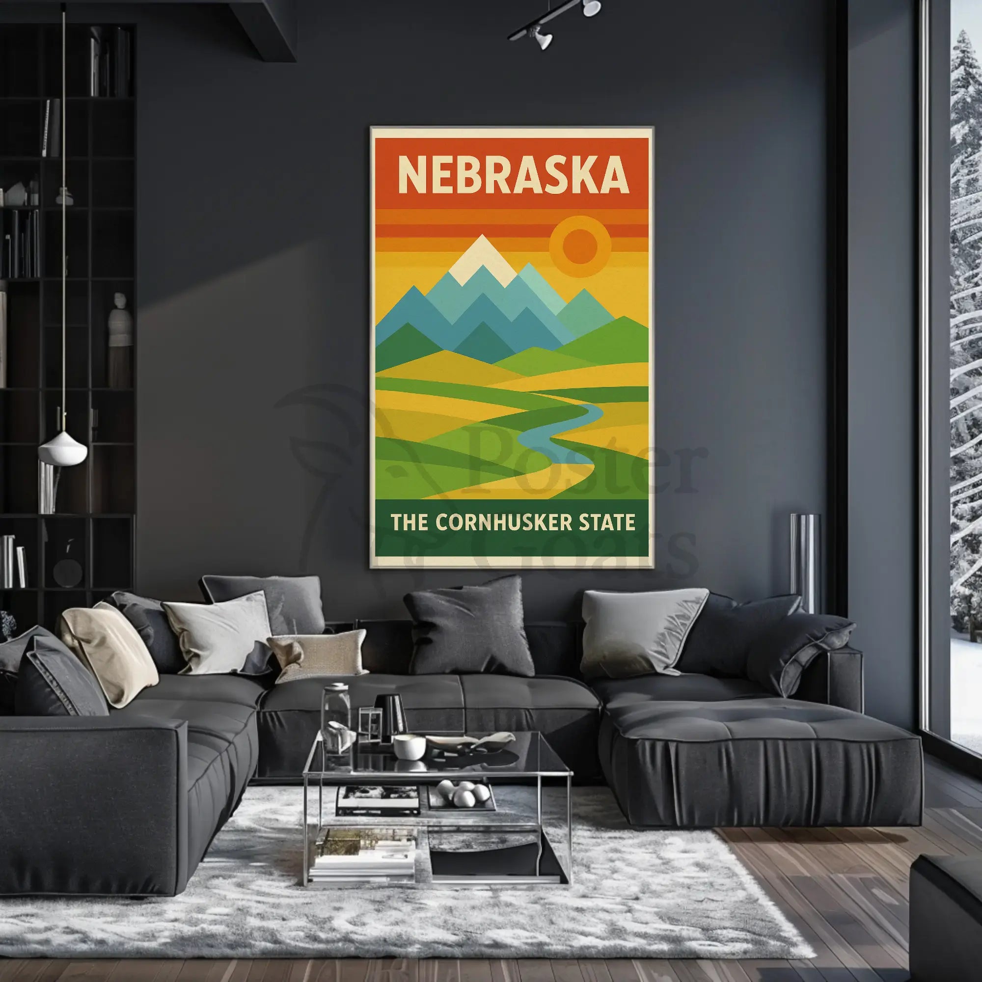 Stylized Nebraska Landscape Geometric Art Travel Poster PosterGoat