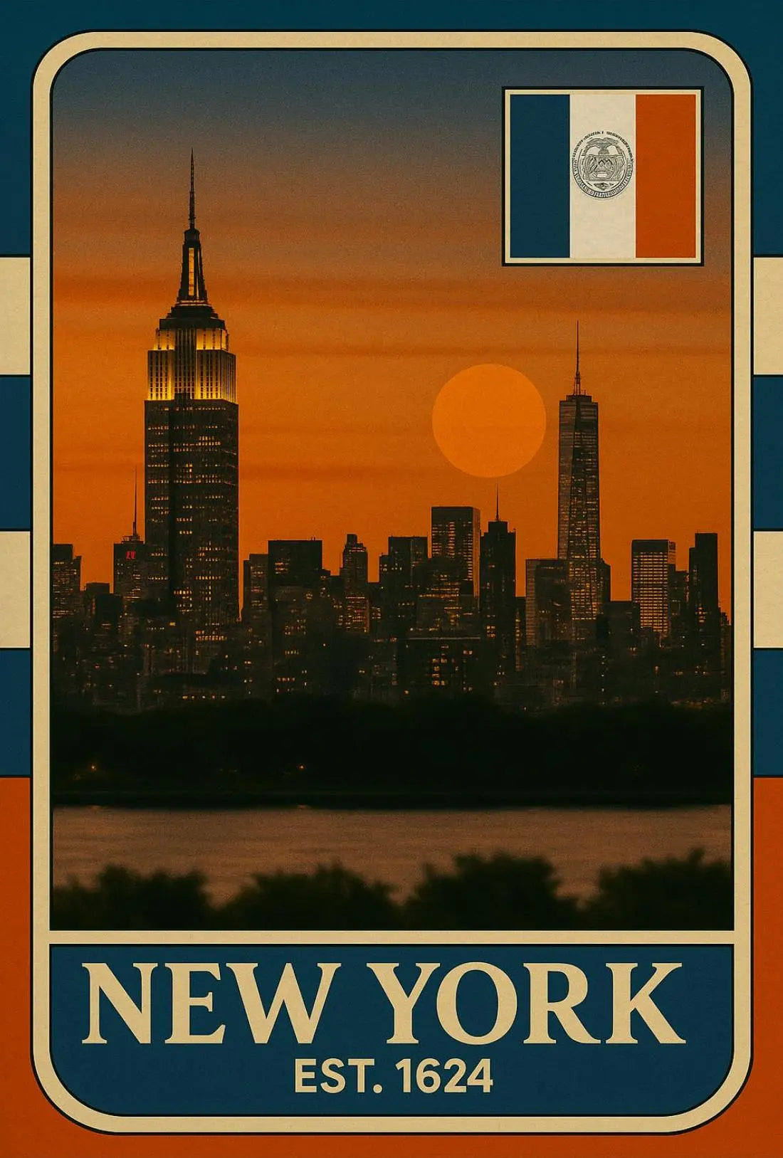 Stylized New York City Vintage Travel Poster PosterGoat