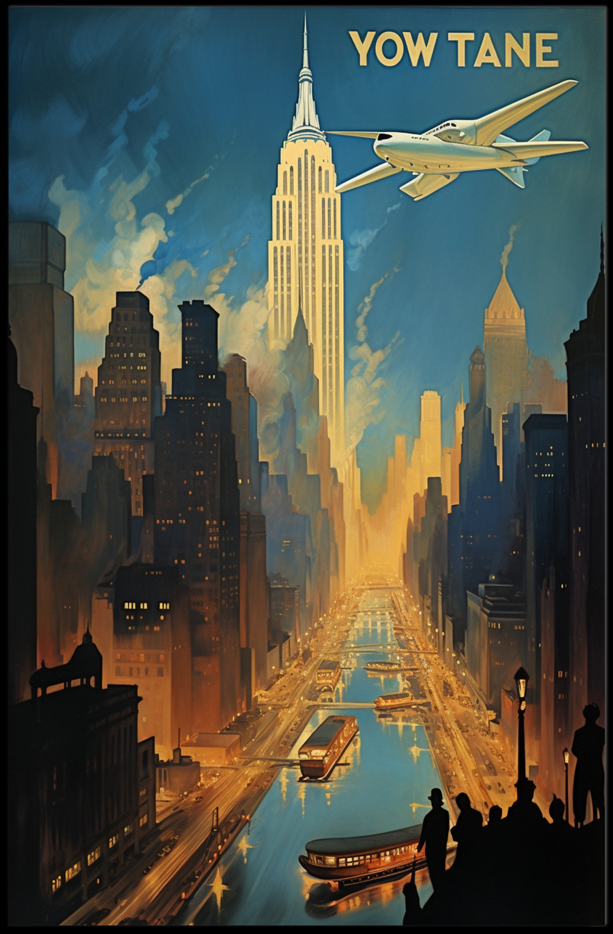 Stylized New York Cityscape Vintage Travel Adventure Poster PosterGoat
