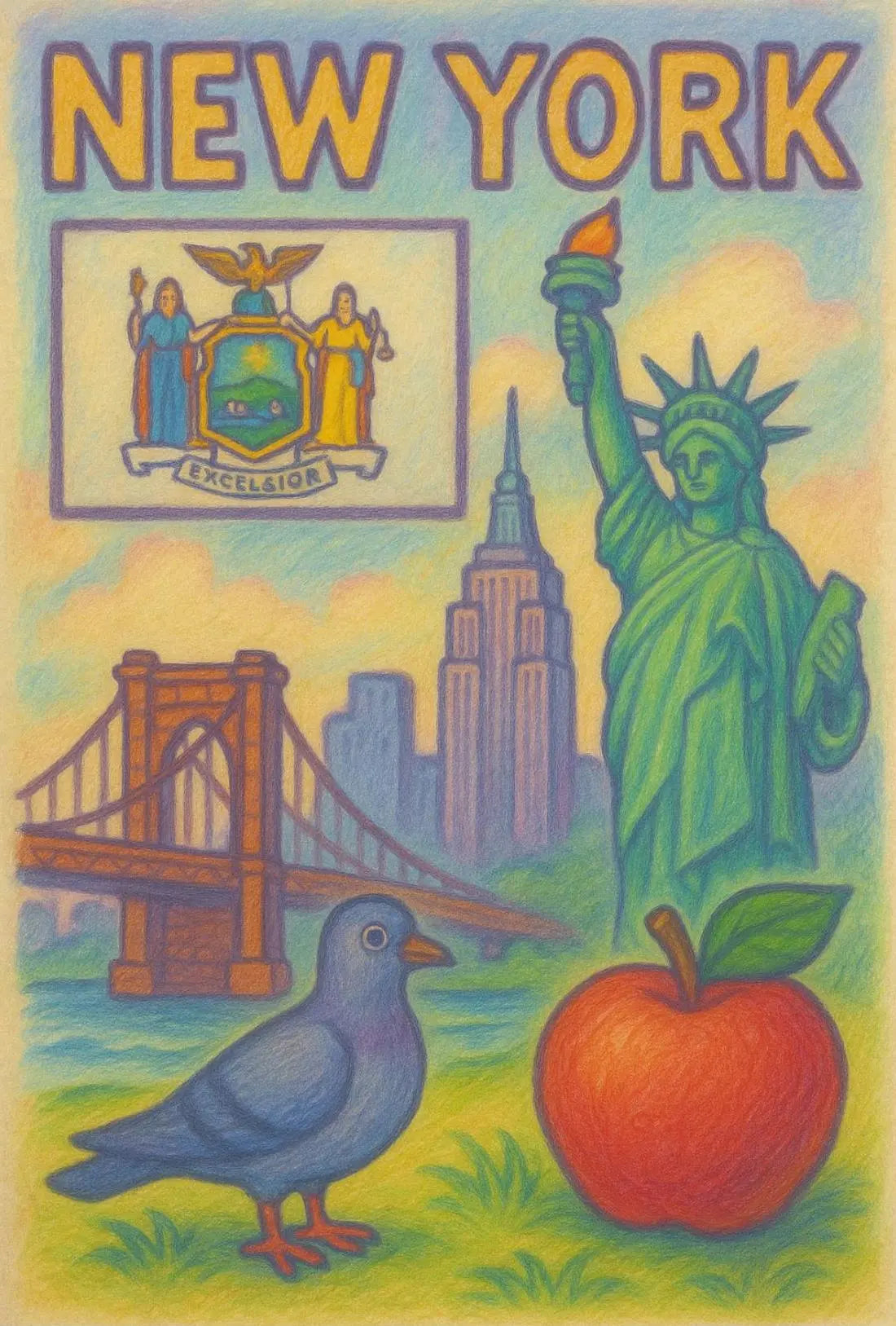 Stylized New York Icons Celebration Travel Poster PosterGoat