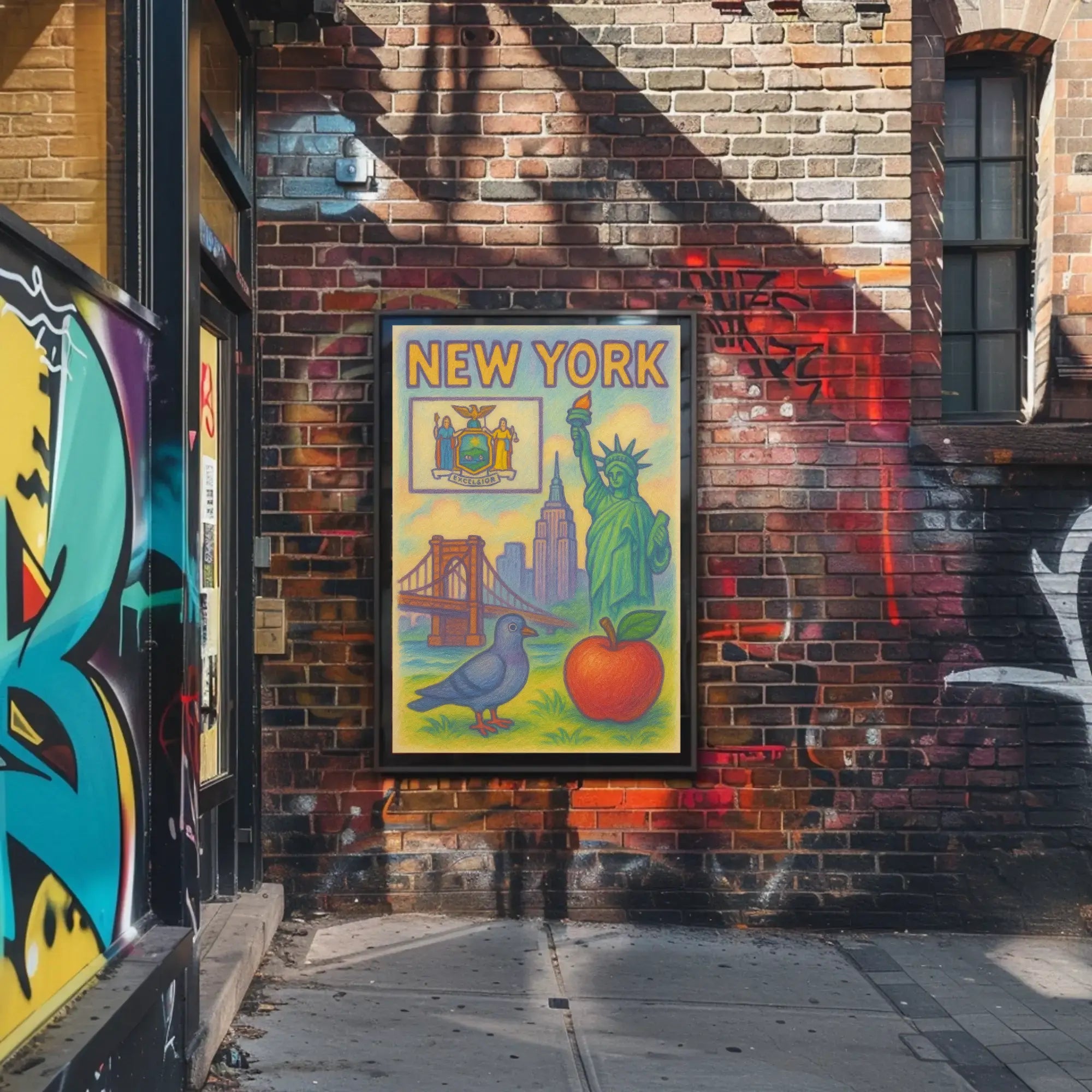 Stylized New York Icons Celebration Travel Poster PosterGoat