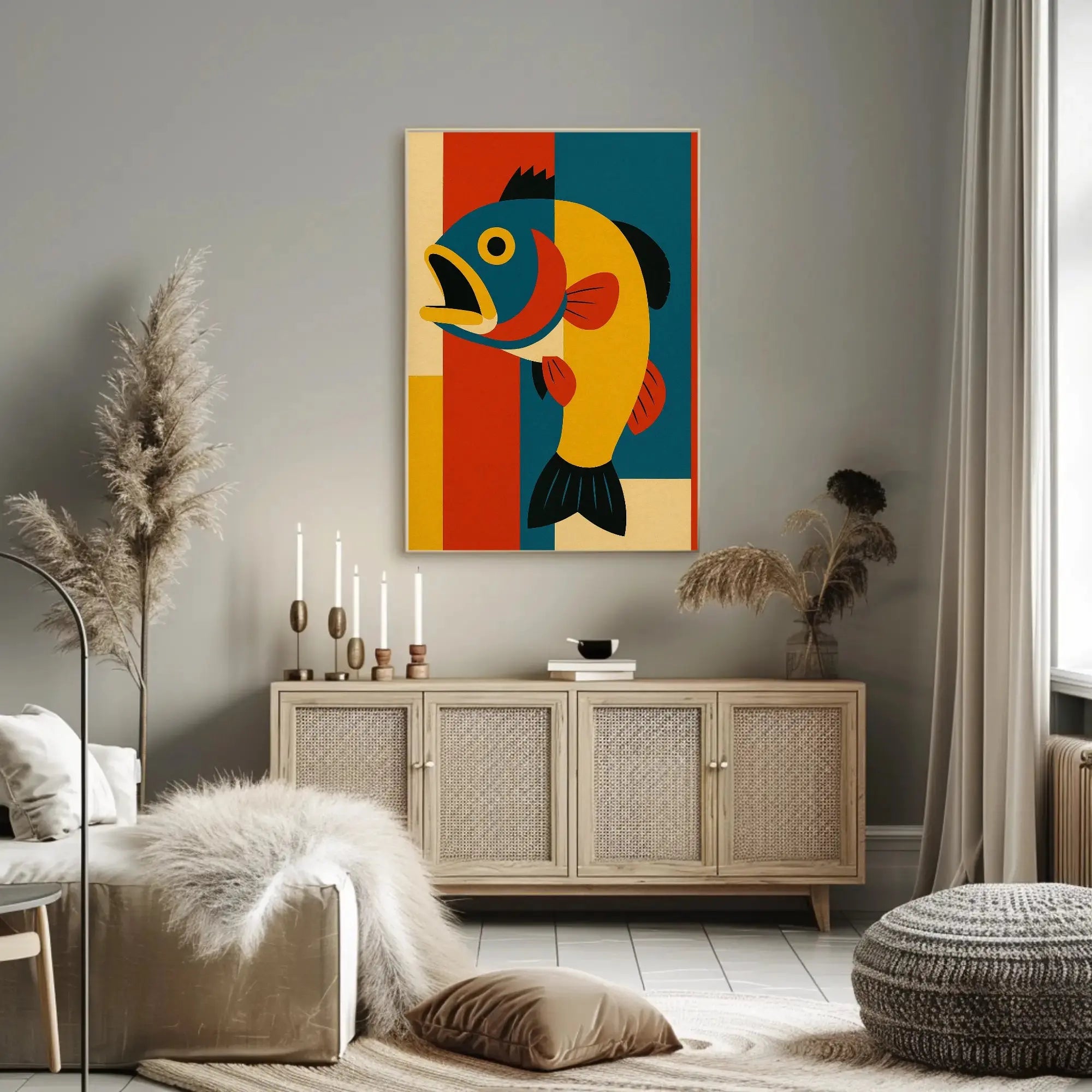 Stylized Retro Fish Art for Abstract Poster PosterGoat