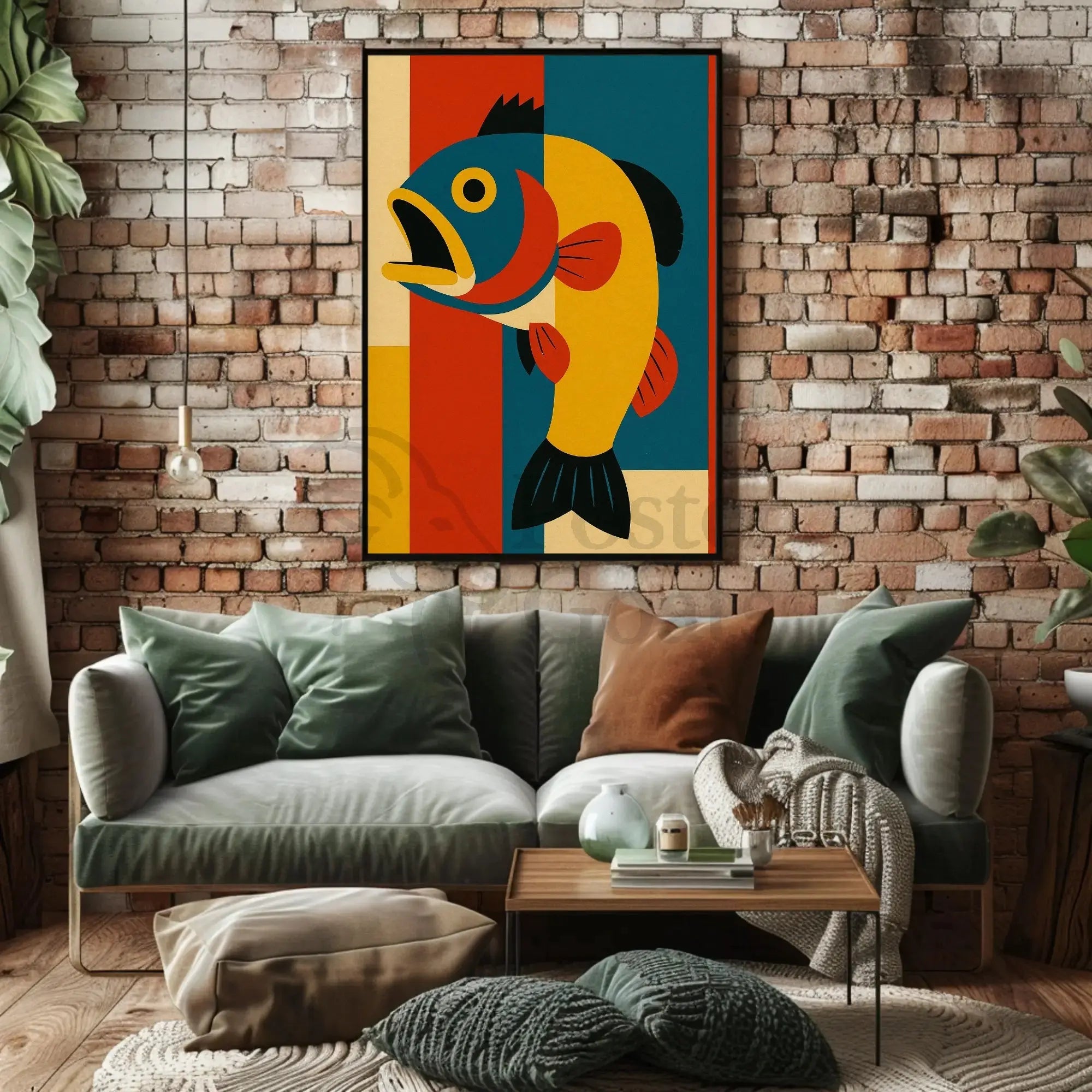 Stylized Retro Fish Art for Abstract Poster PosterGoat