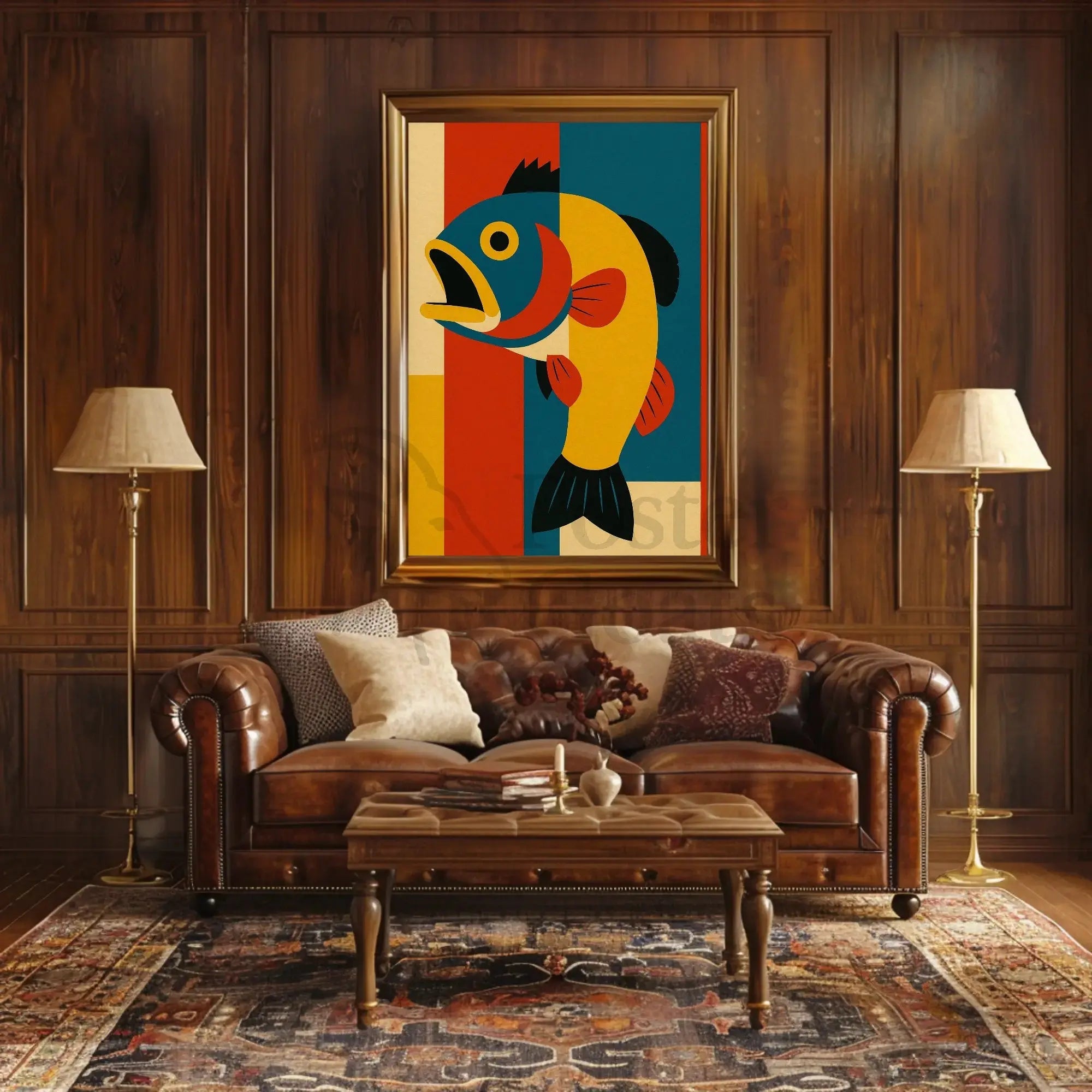 Stylized Retro Fish Art for Abstract Poster PosterGoat