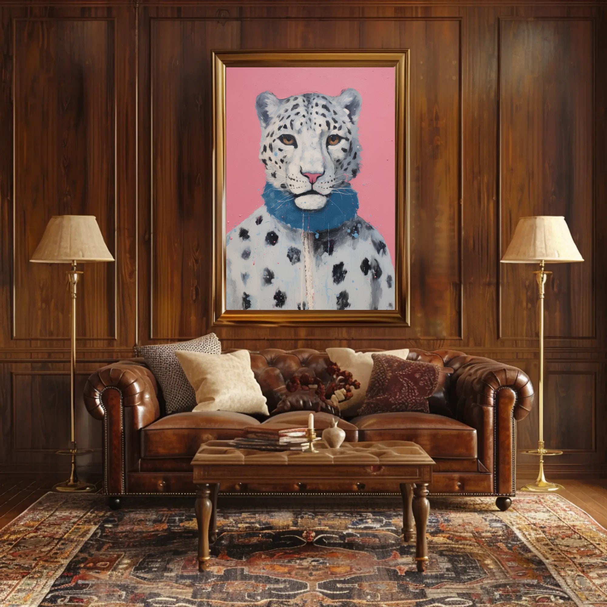Stylized Snow Leopard Painting in Animal Poster PosterGoat
