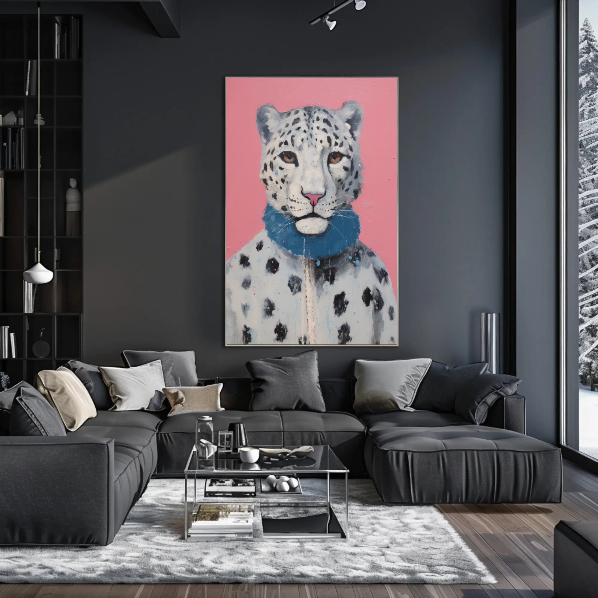 Stylized Snow Leopard Painting in Animal Poster PosterGoat