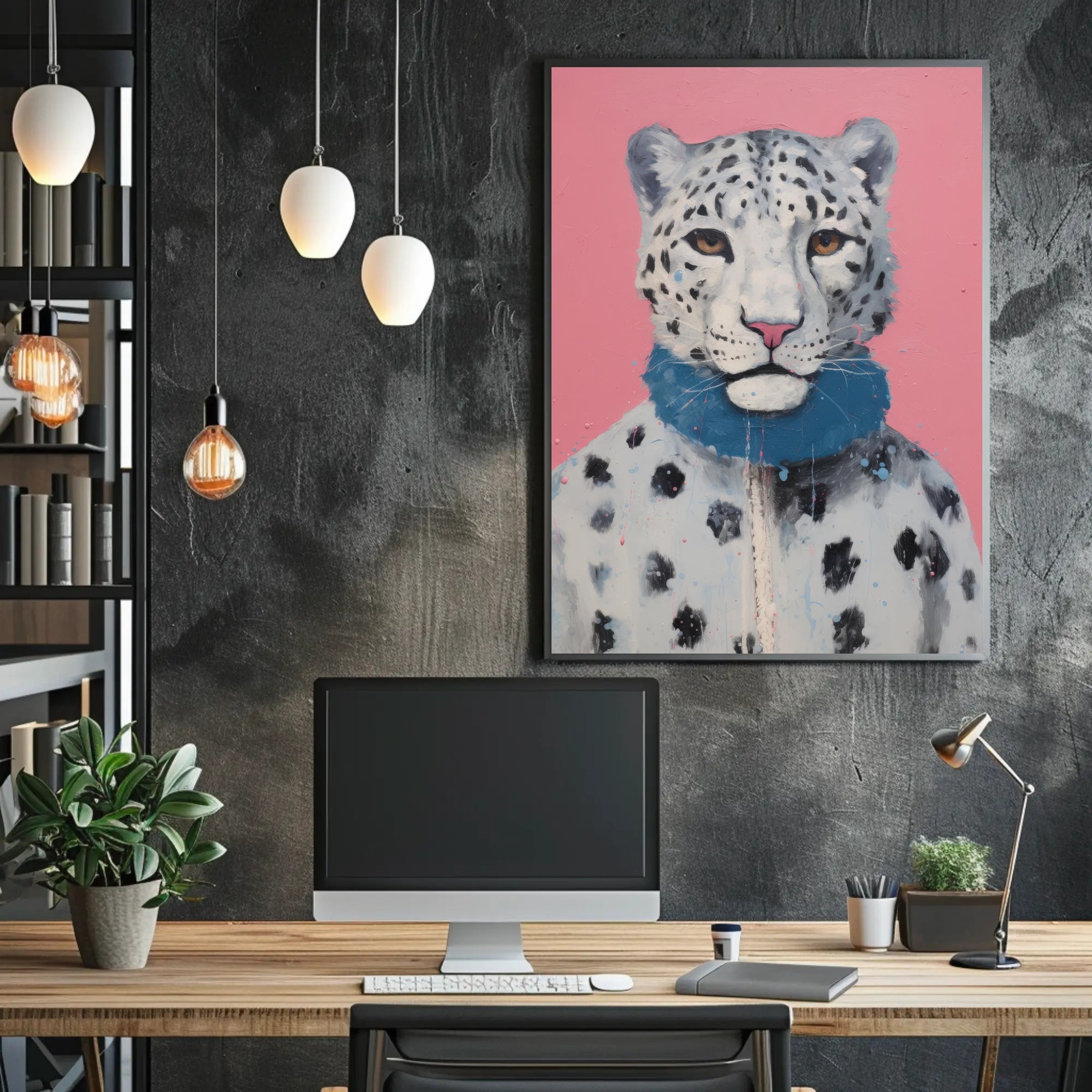Stylized Snow Leopard Painting in Animal Poster PosterGoat