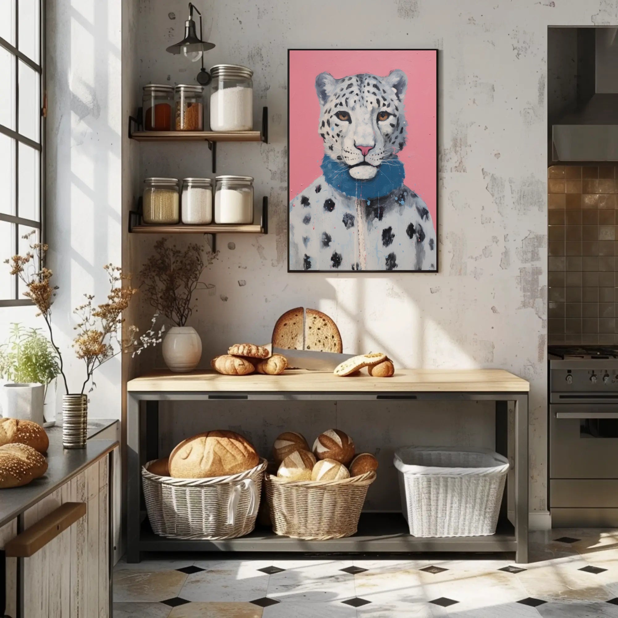 Stylized Snow Leopard Painting in Animal Poster PosterGoat