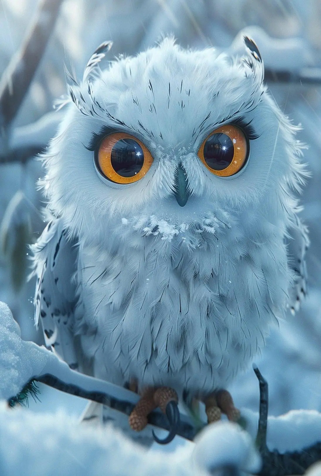 Stylized Snowy Owl on Branch Winter Animal Poster PosterGoat