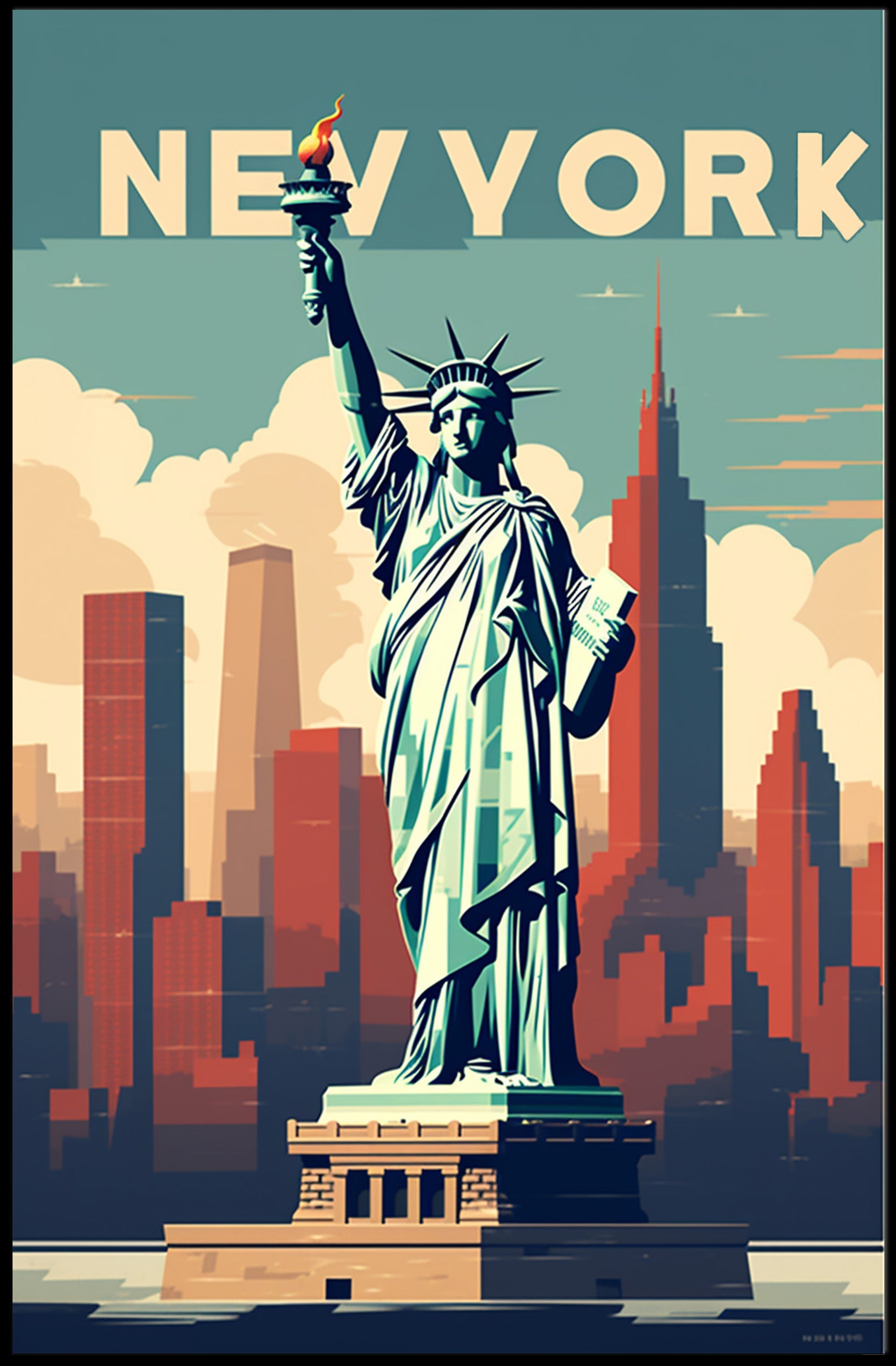 Stylized Statue of Liberty New York Urban or Cityscape Poster PosterGoat