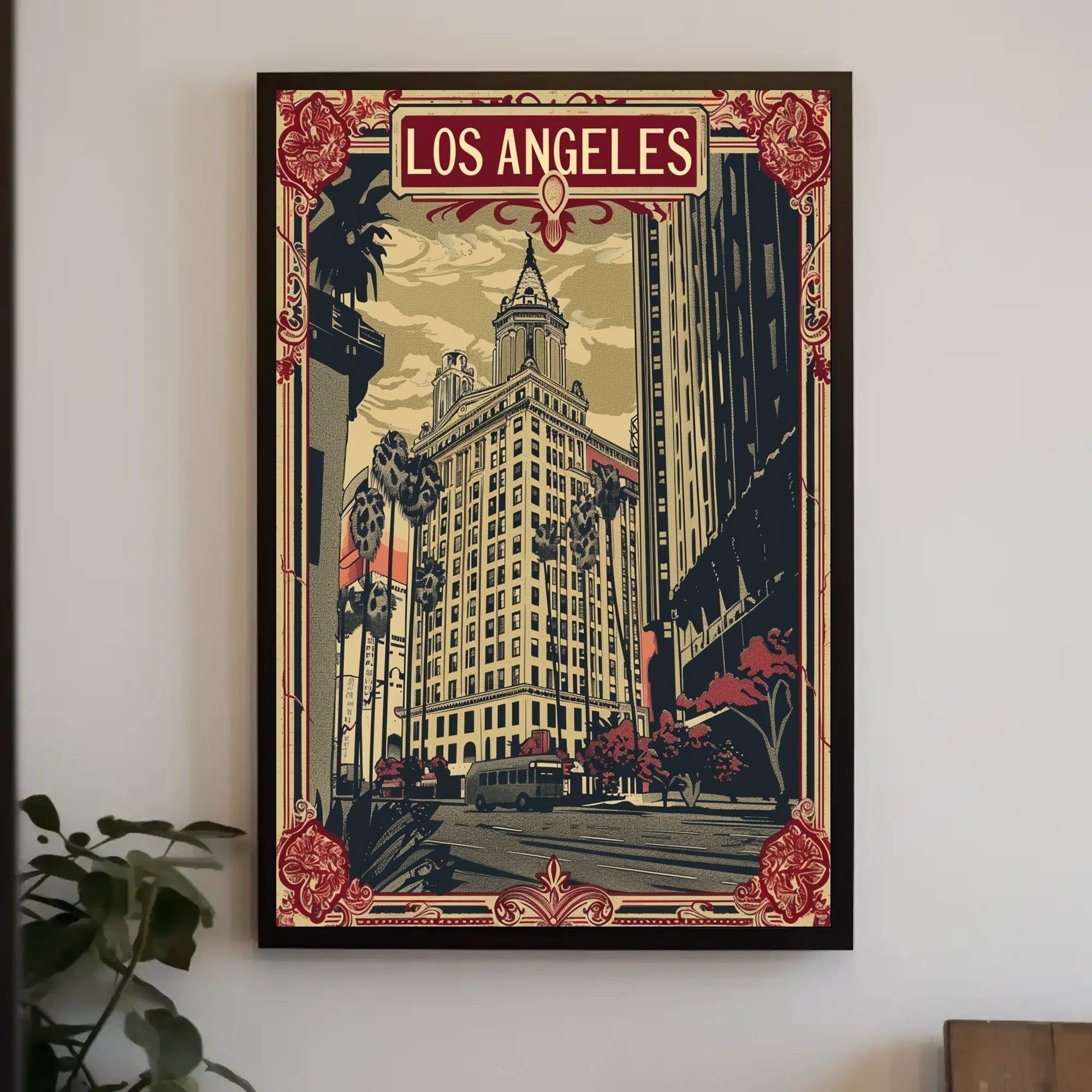 Stylized Vintage Los Angeles Art Deco Urban or Cityscape Poster PosterGoat