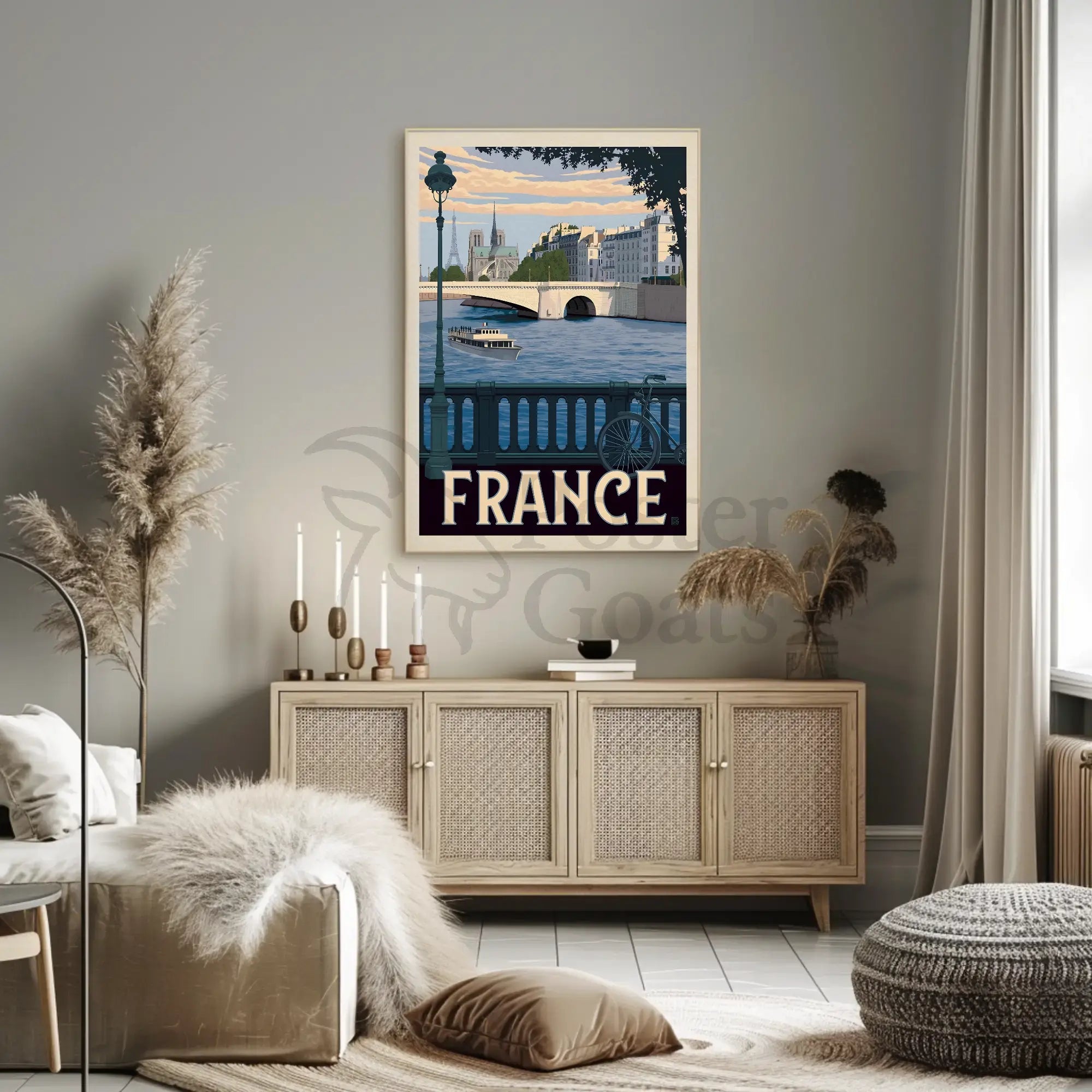 Stylized Vintage Parisian Scene Travel Poster PosterGoat