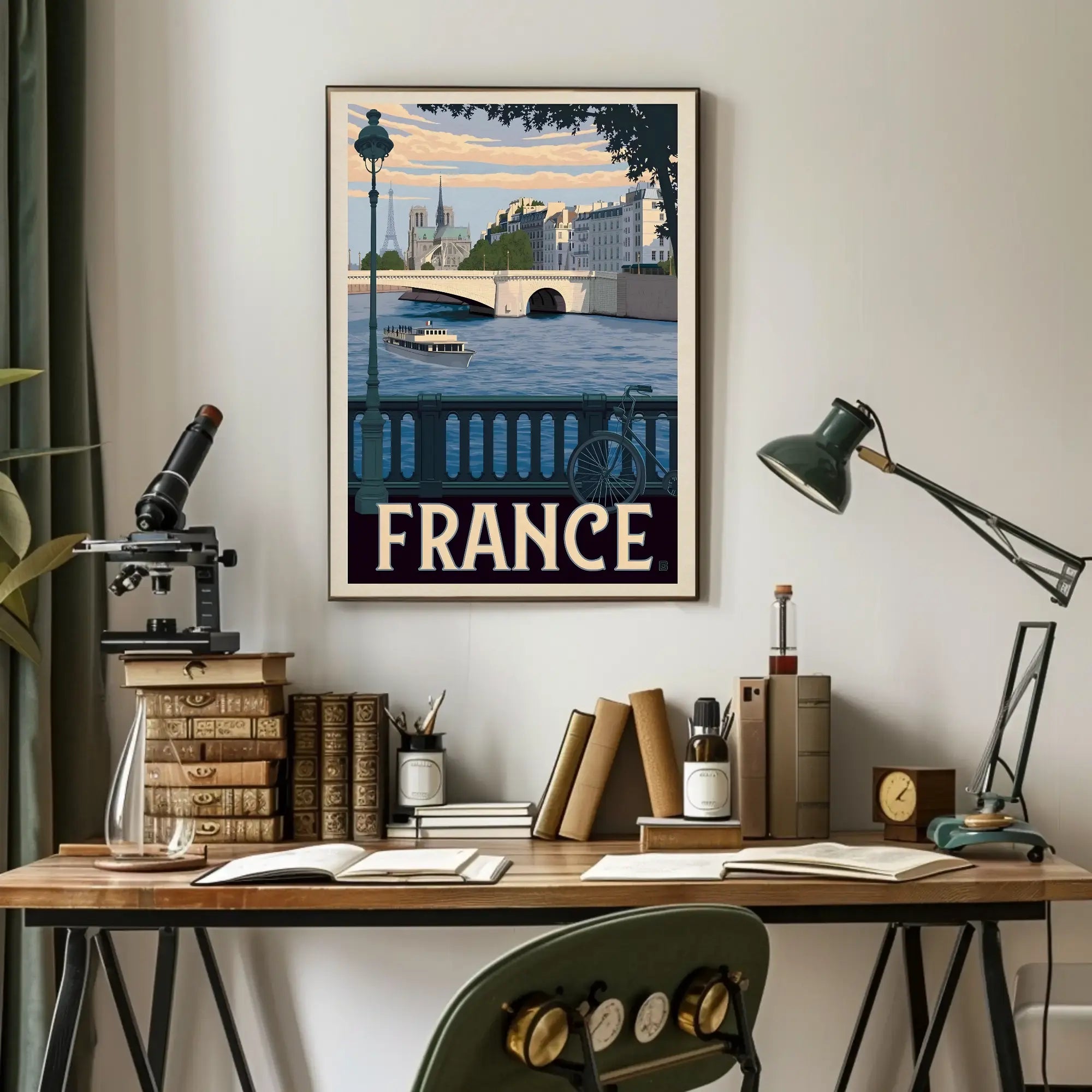 Stylized Vintage Parisian Scene Travel Poster PosterGoat