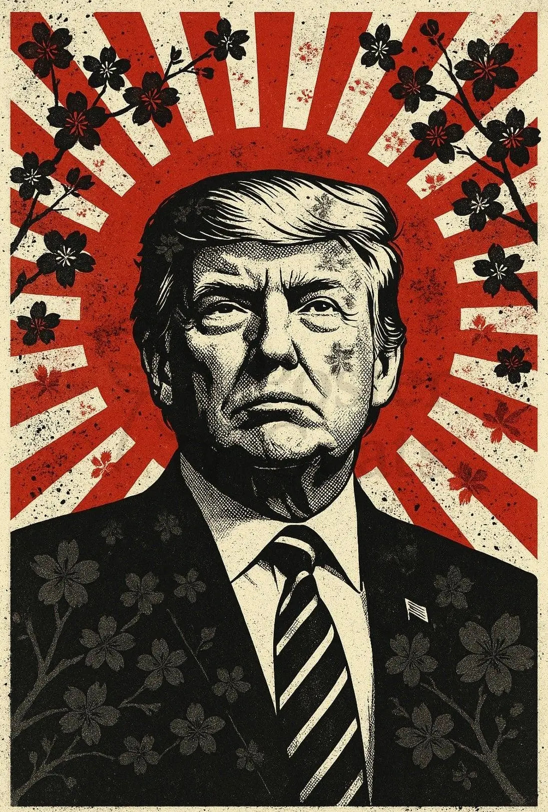 Stylized Vintage Portrait with Red Sunburst Political or Propaganda Poster PosterGoat