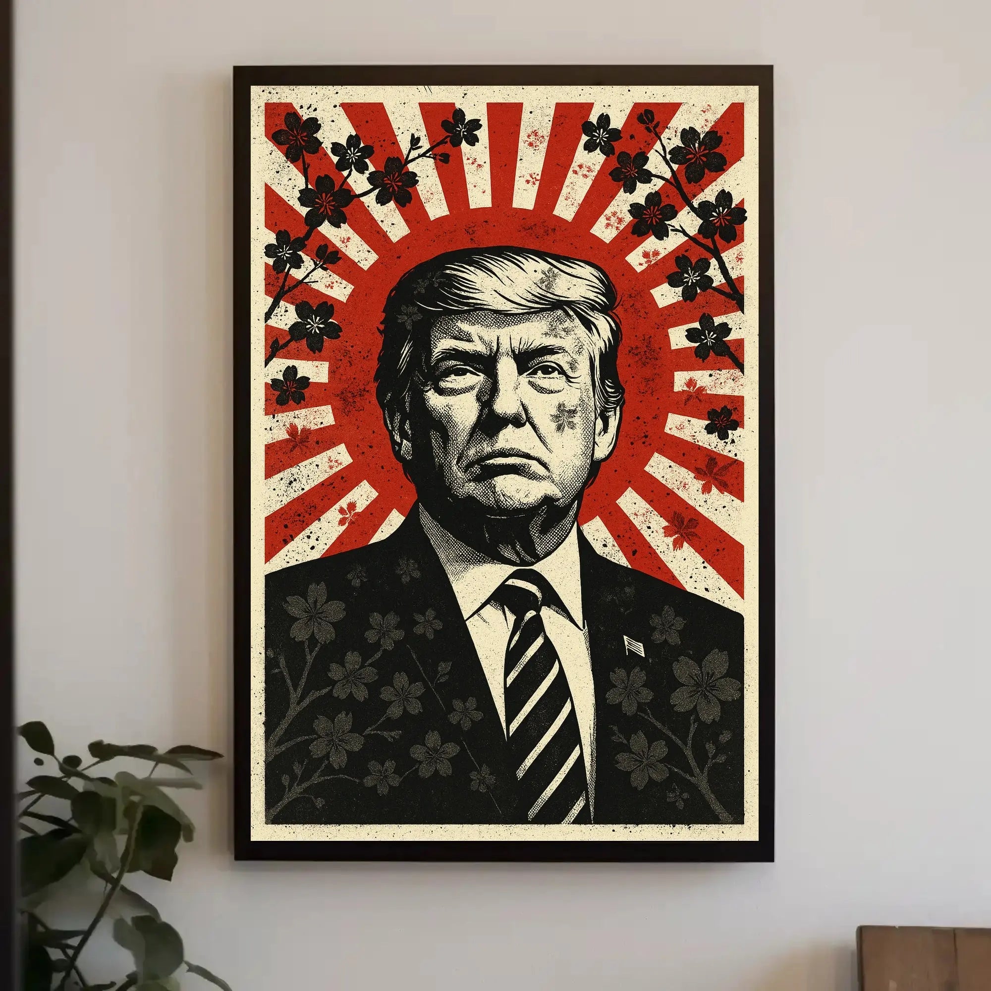 Stylized Vintage Portrait with Red Sunburst Political or Propaganda Poster PosterGoat