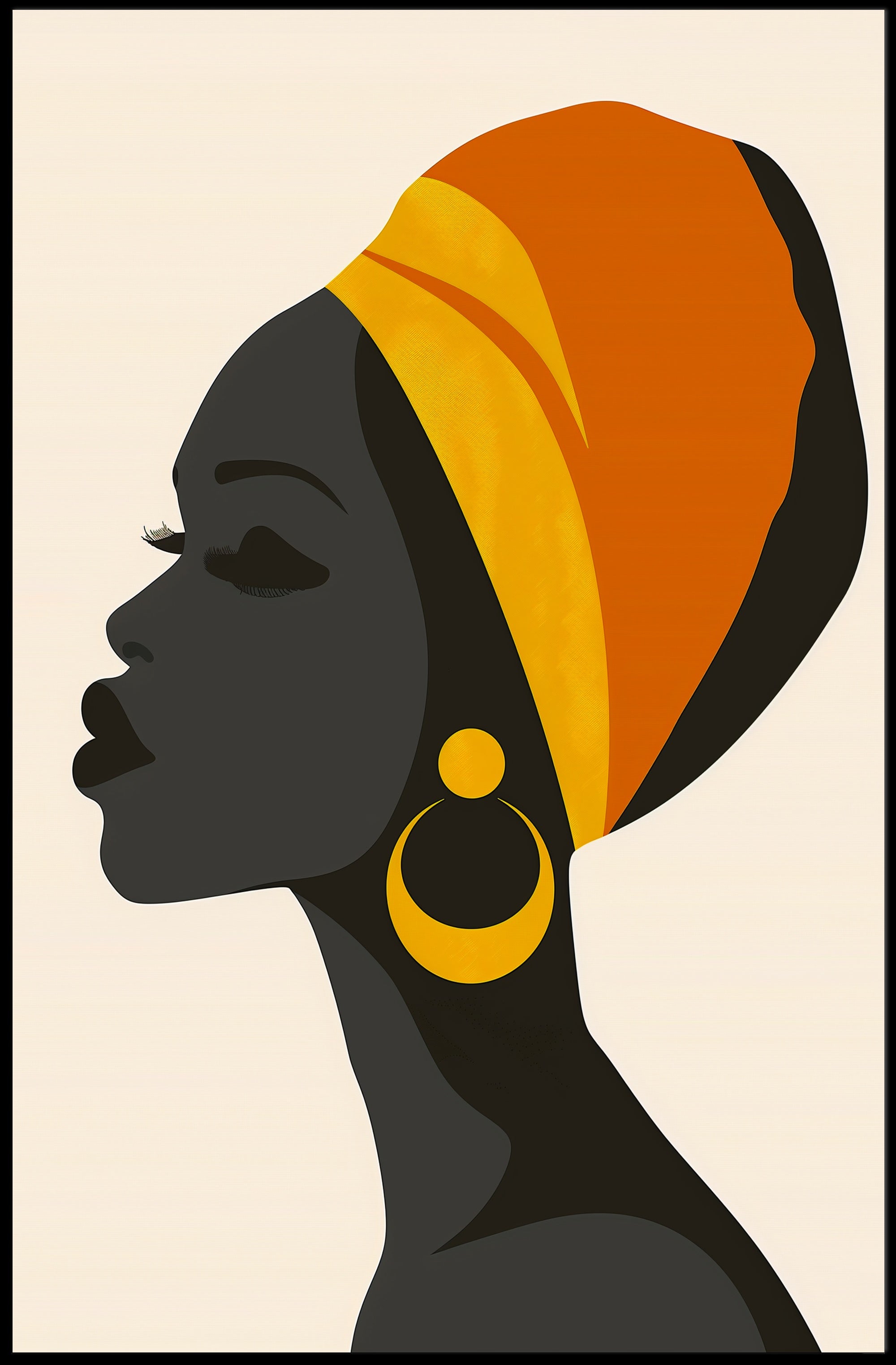 Stylized Woman with Vibrant Headwrap Cultural or Heritage Poster PosterGoat
