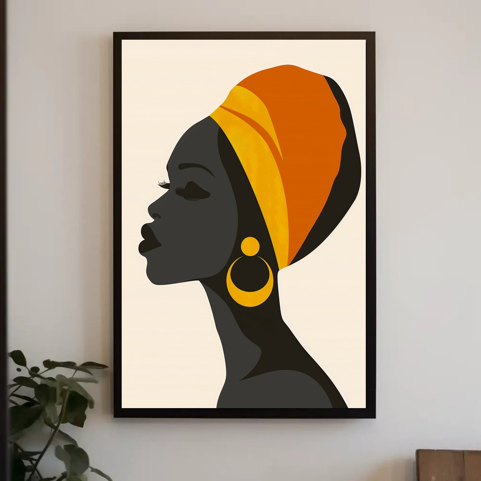 Stylized Woman with Vibrant Headwrap Cultural or Heritage Poster PosterGoat