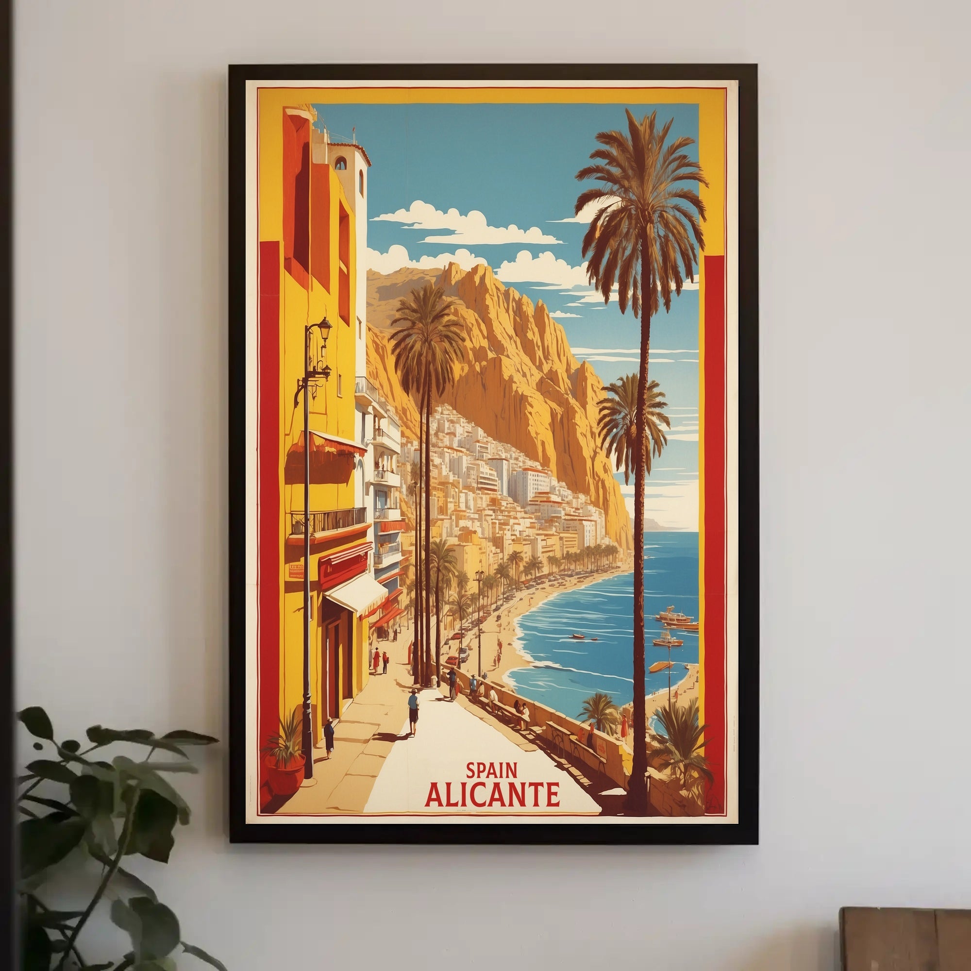 Sunny Alicante Coastal Vintage Travel Scene Poster PosterGoat