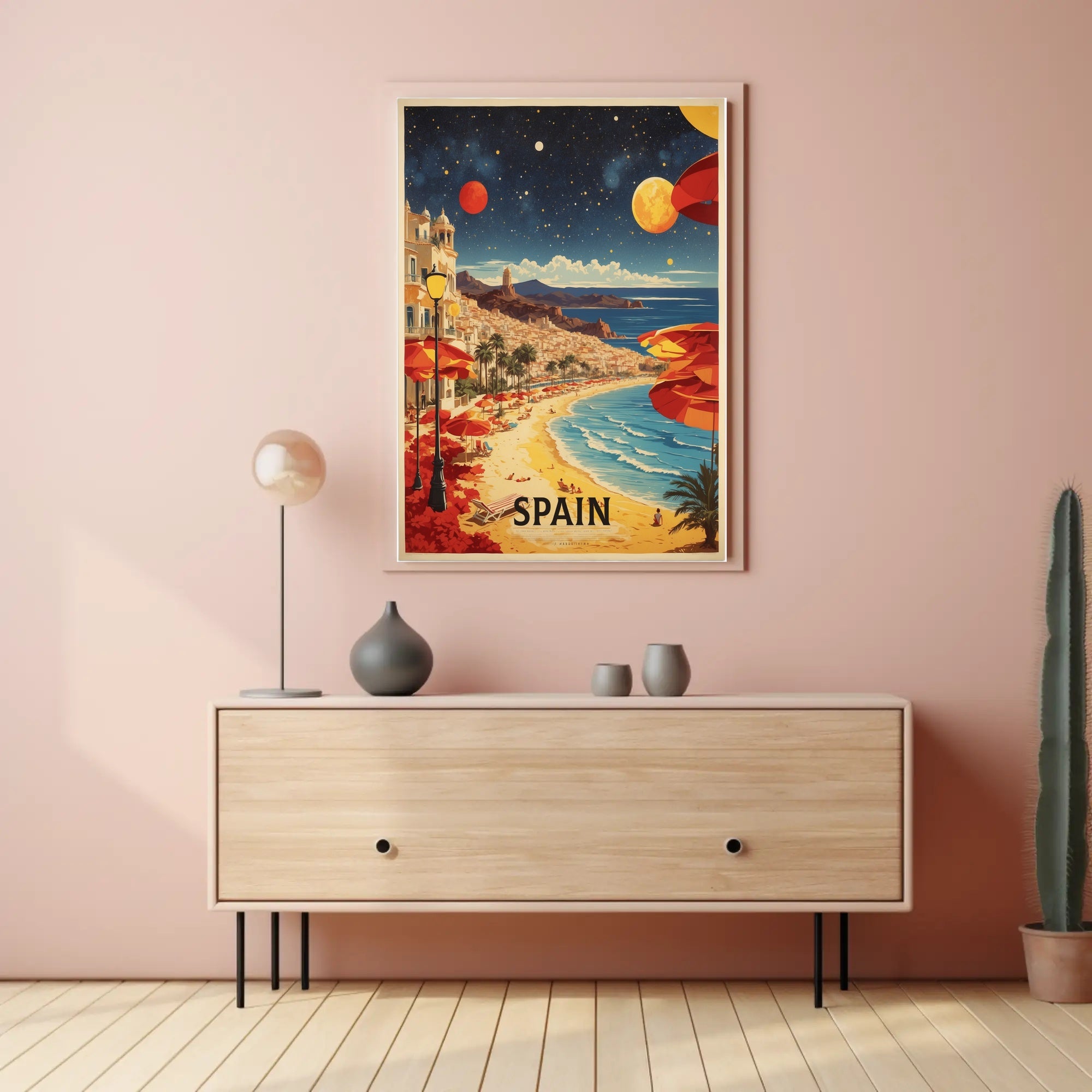 Sunny Spanish Coastline Dreamscape Travel Poster PosterGoat