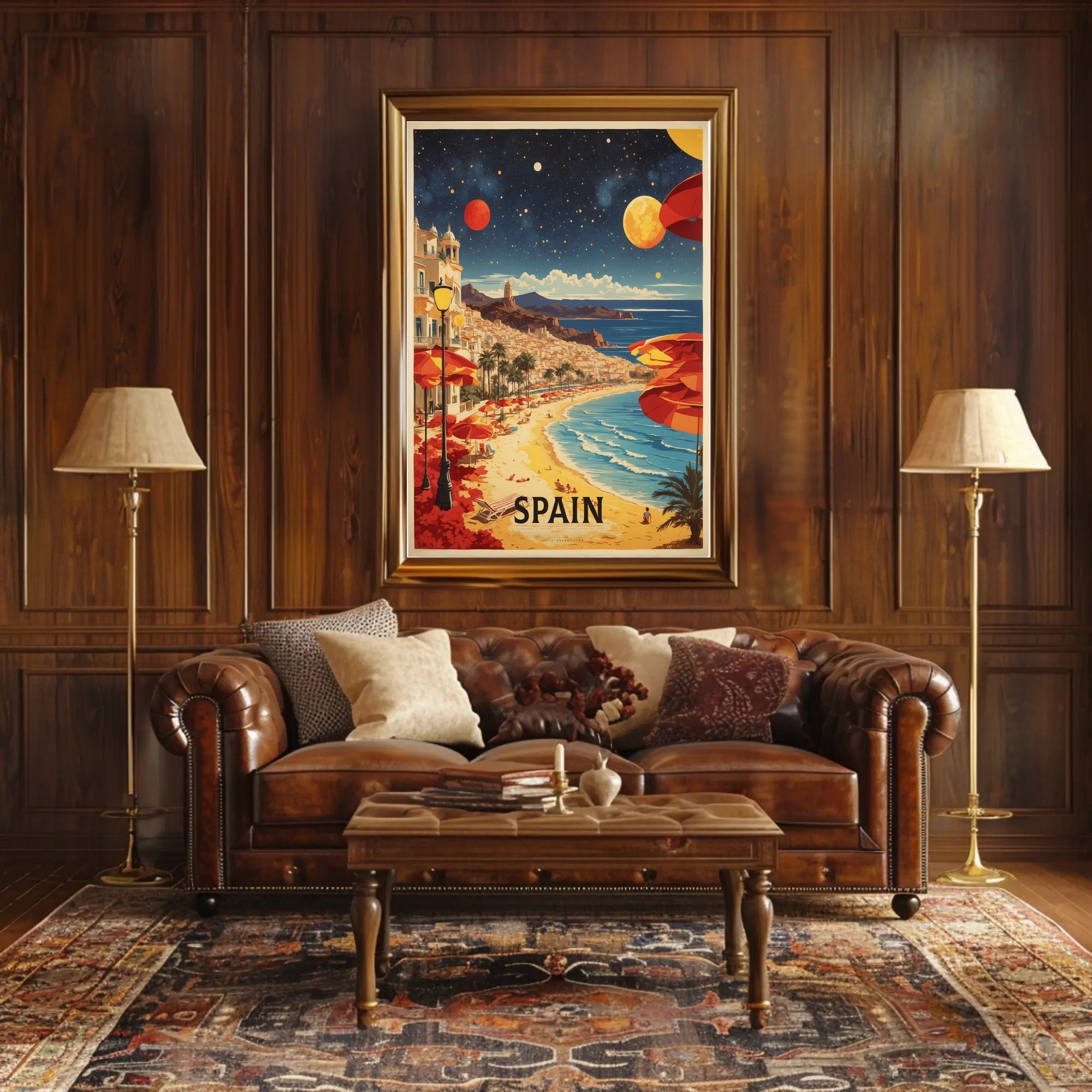 Sunny Spanish Coastline Dreamscape Travel Poster PosterGoat