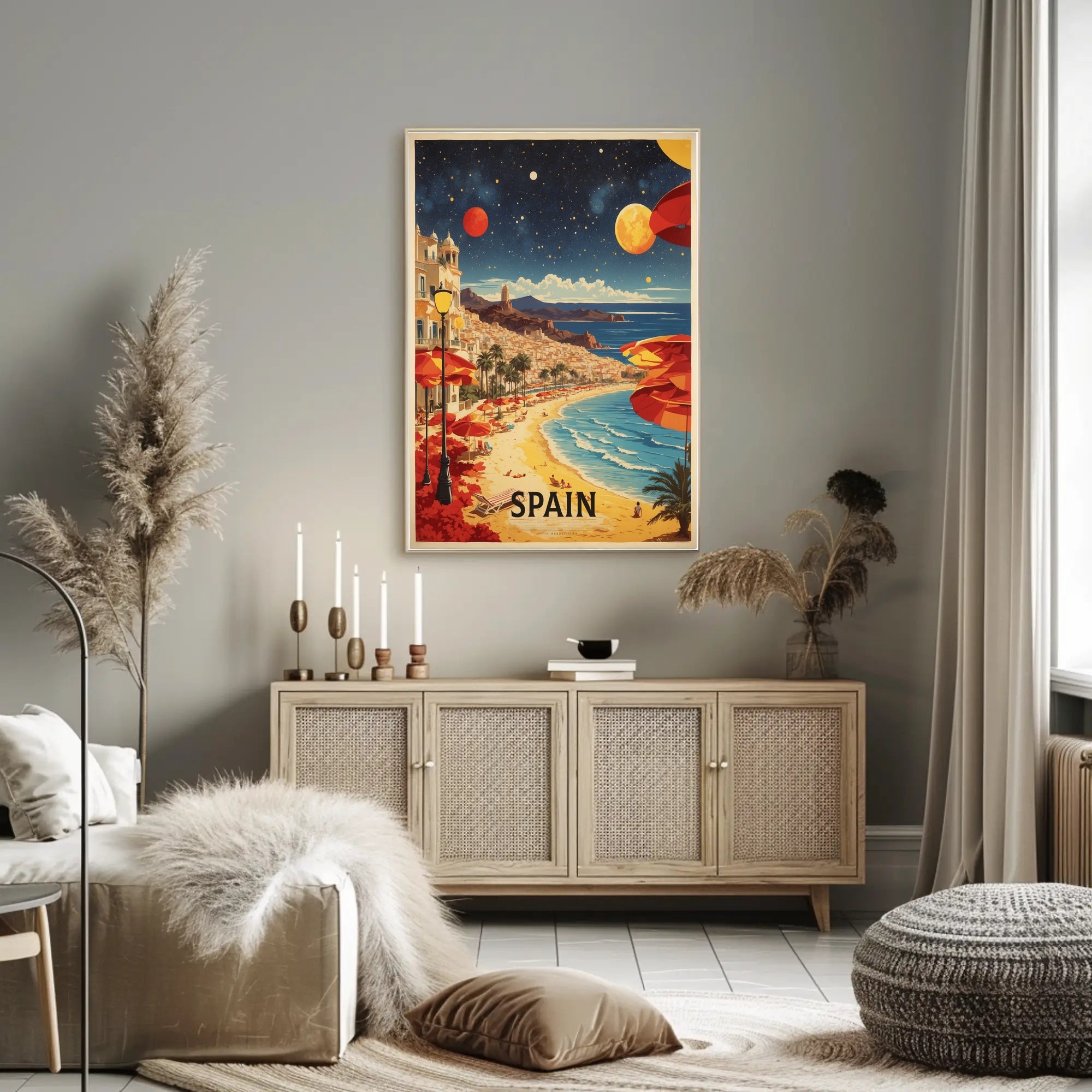 Sunny Spanish Coastline Dreamscape Travel Poster PosterGoat