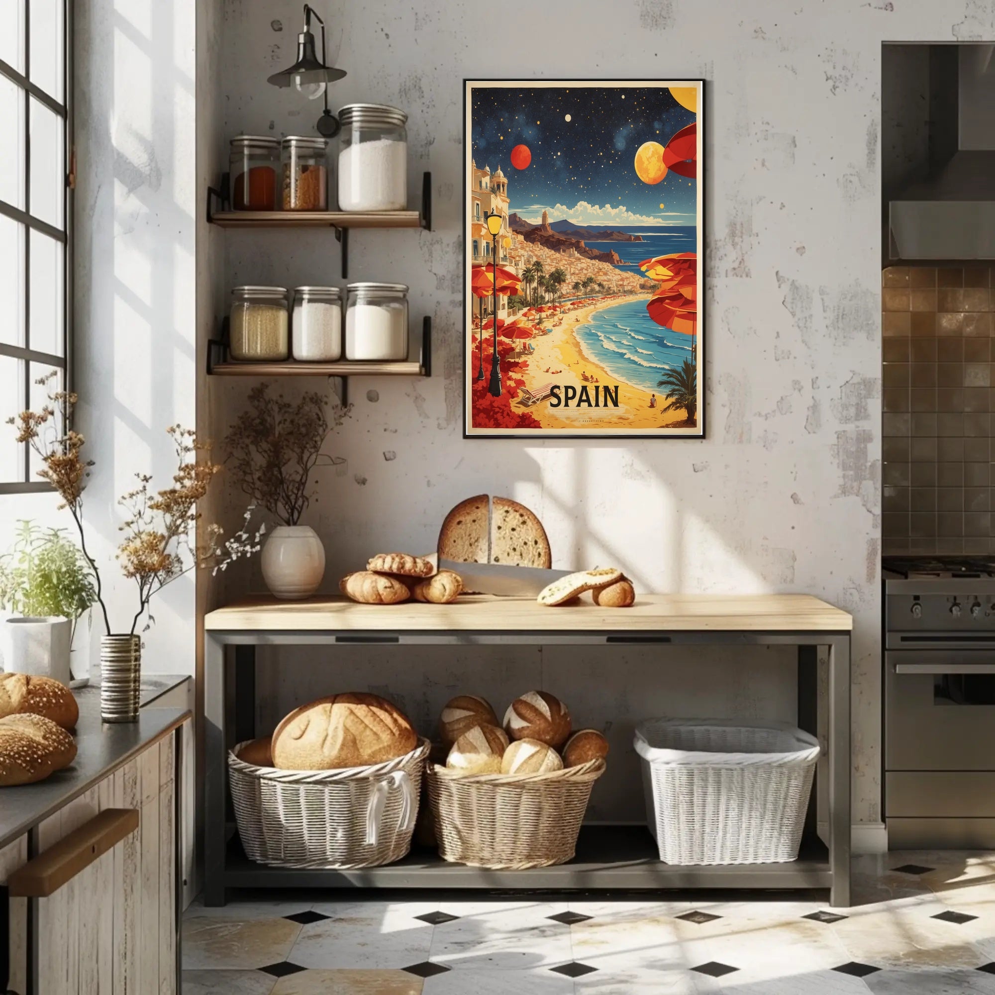 Sunny Spanish Coastline Dreamscape Travel Poster PosterGoat