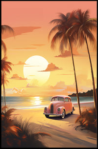 Sunset Beach Drive Vintage Travel Poster PosterGoat