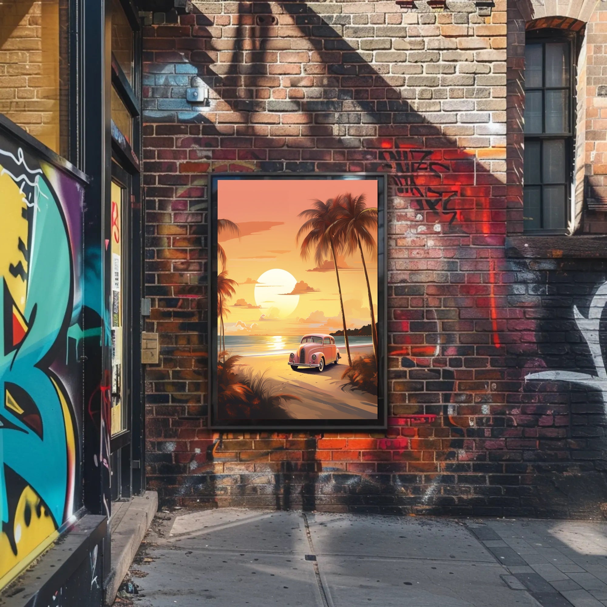 Sunset Beach Drive Vintage Travel Poster PosterGoat