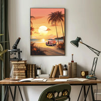 Sunset Beach Drive Vintage Travel Poster PosterGoat