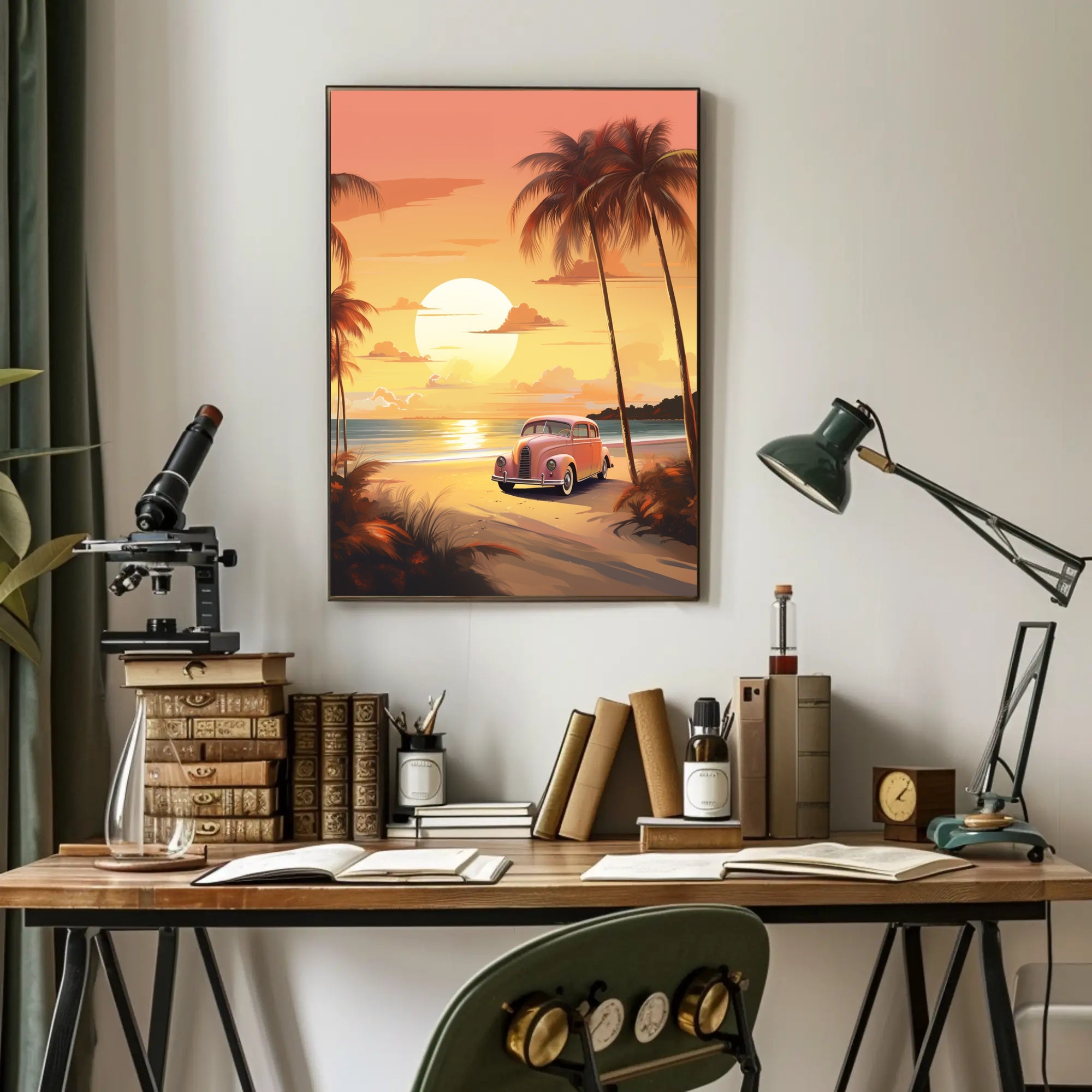 Sunset Beach Drive Vintage Travel Poster PosterGoat