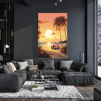 Sunset Beach Drive Vintage Travel Poster PosterGoat