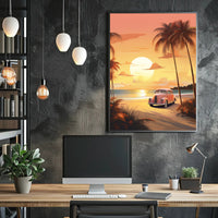Sunset Beach Drive Vintage Travel Poster PosterGoat