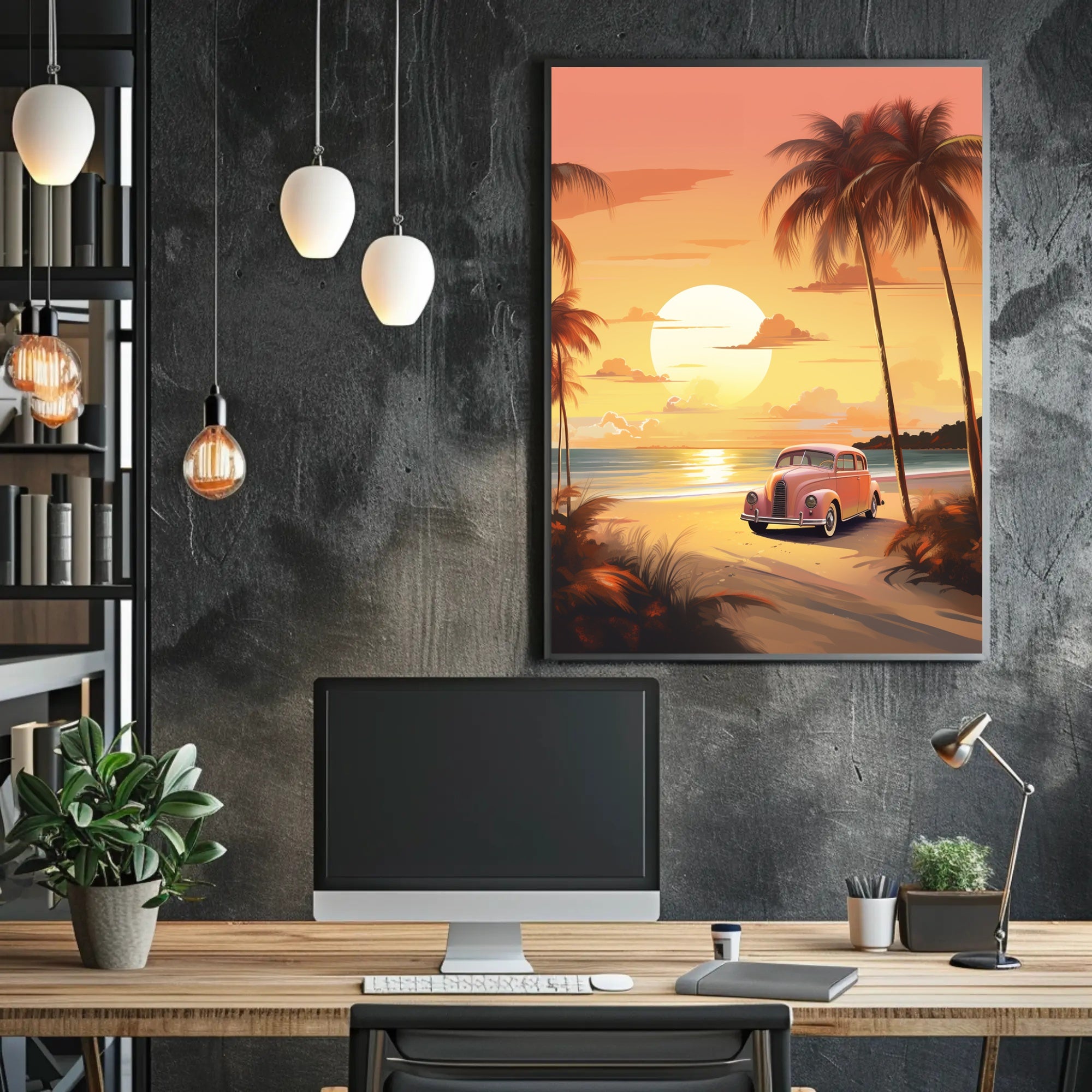 Sunset Beach Drive Vintage Travel Poster PosterGoat