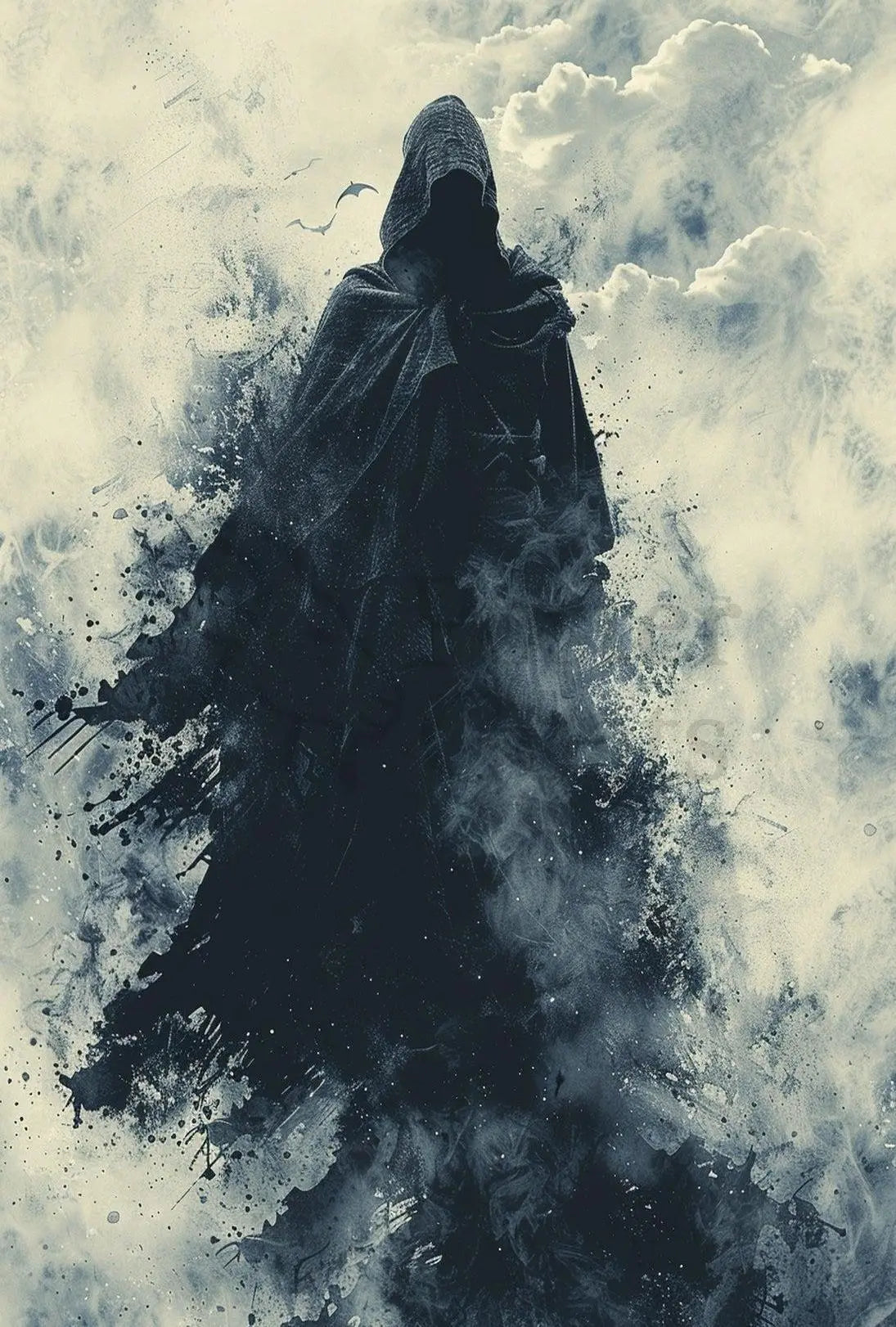 Supernatural Hooded Figure with Bats Artistic or Pop Culture Poster PosterGoat
