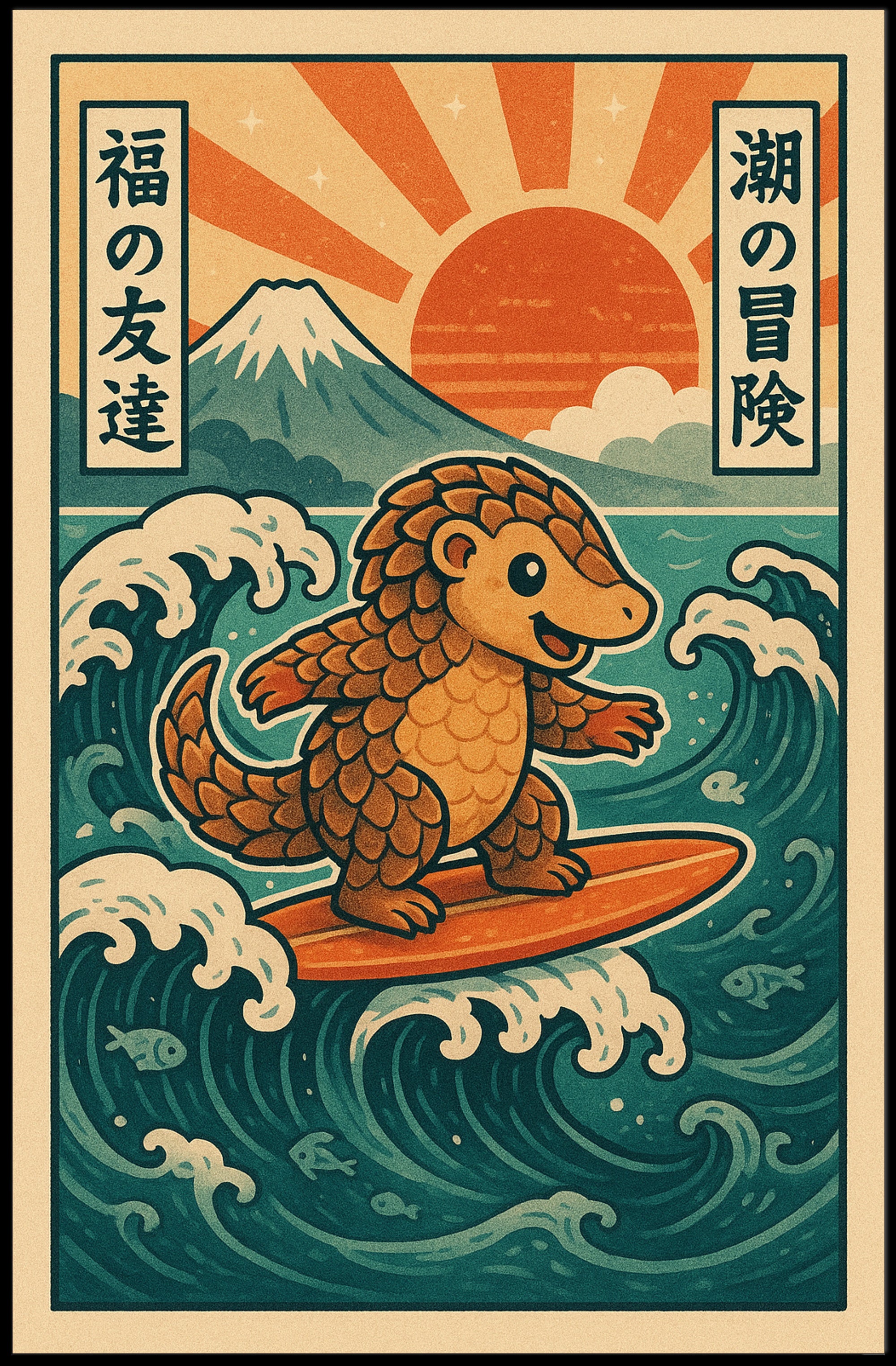Surfing Pangolin Adventure Poster PosterGoat