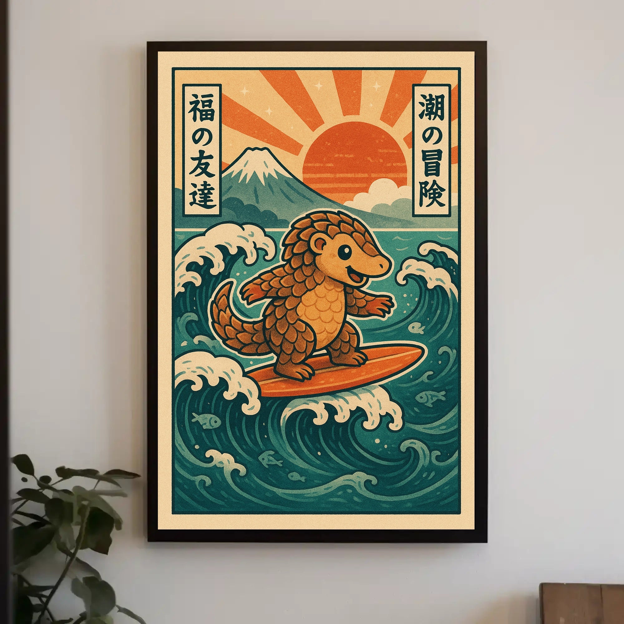 Surfing Pangolin Adventure Poster PosterGoat