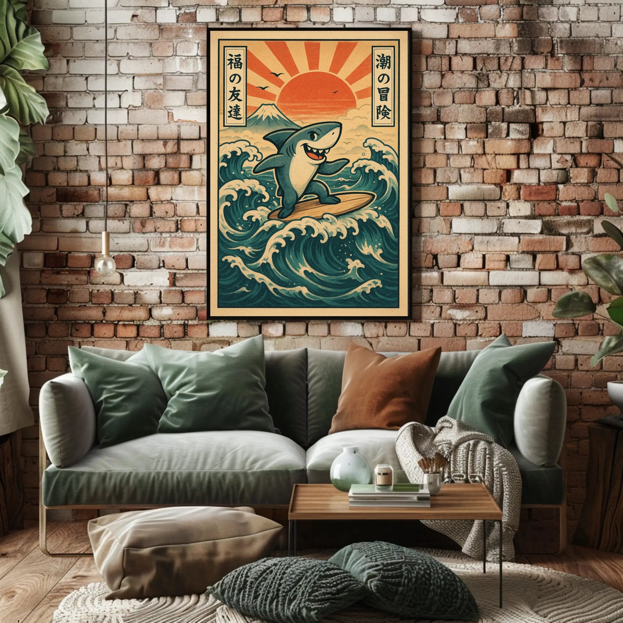 Surfing Shark Adventure Poster PosterGoat