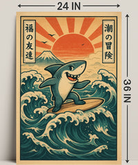 Surfing Shark Adventure Poster PosterGoat